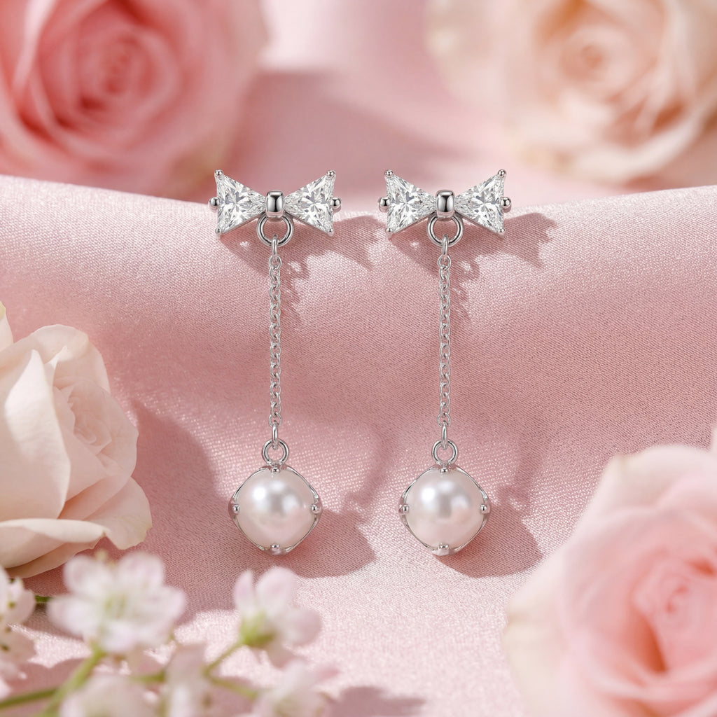 Korean Bow & Moonstone-Style Drops : YUFSER258