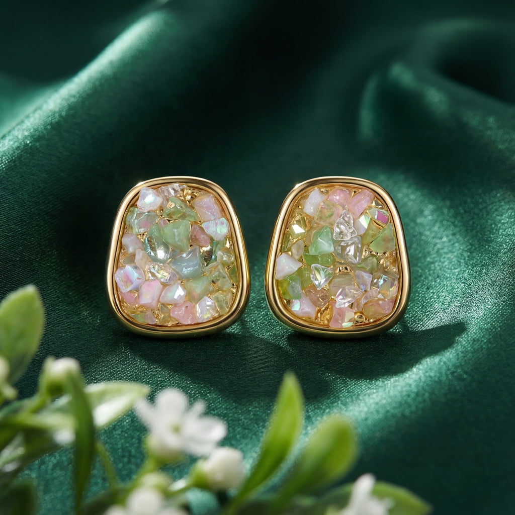 Korean Mosaic Stone Geometric Earrings : YUFSER253