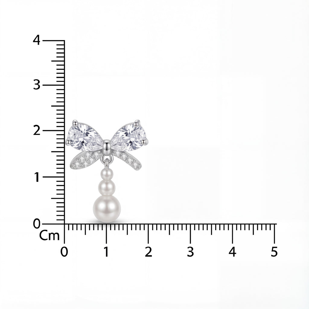 Korean Delicate Silver Pave Bow Earrings : YUFSER263