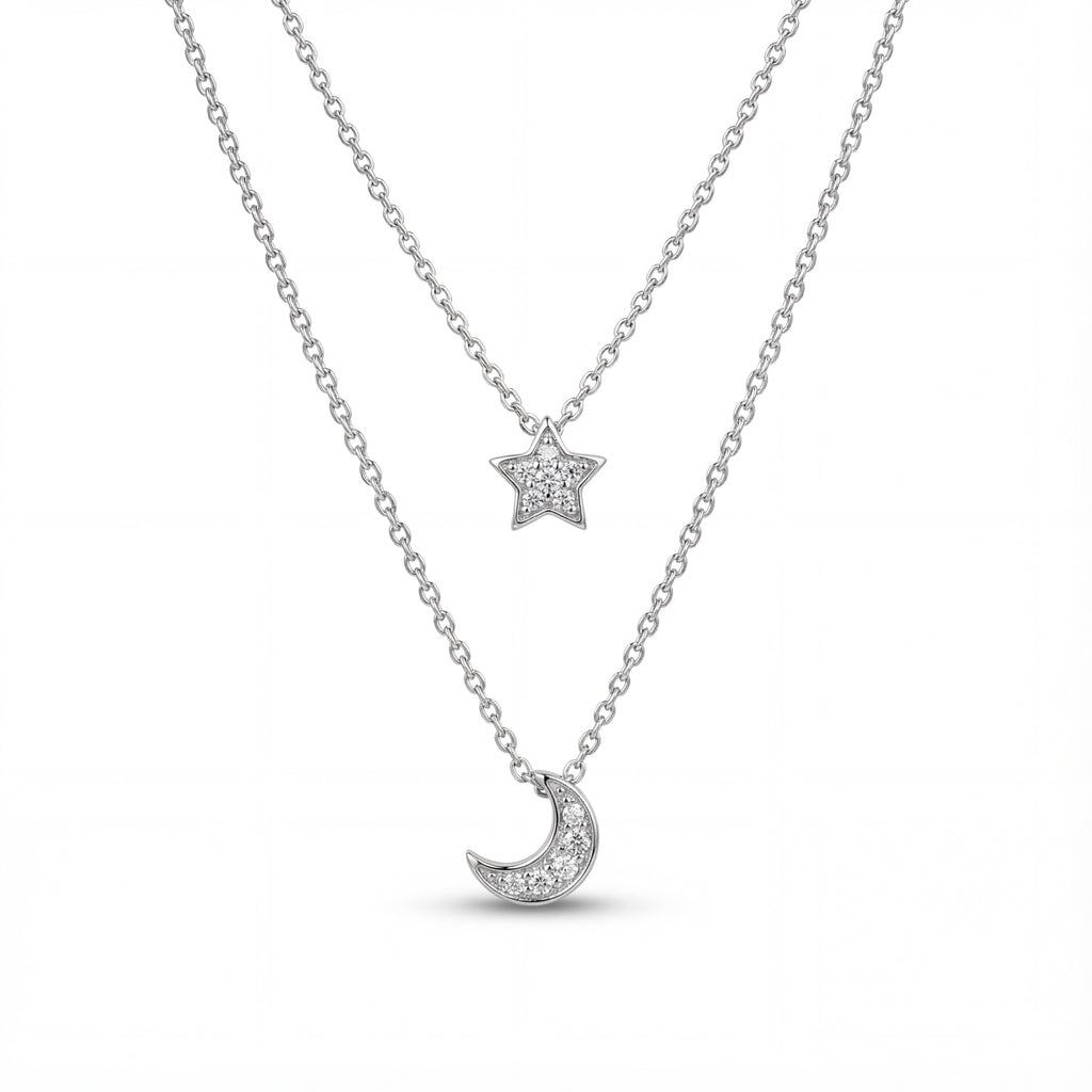 Korean Star & Crescent Moon Layered Pendant : YUFSNL232