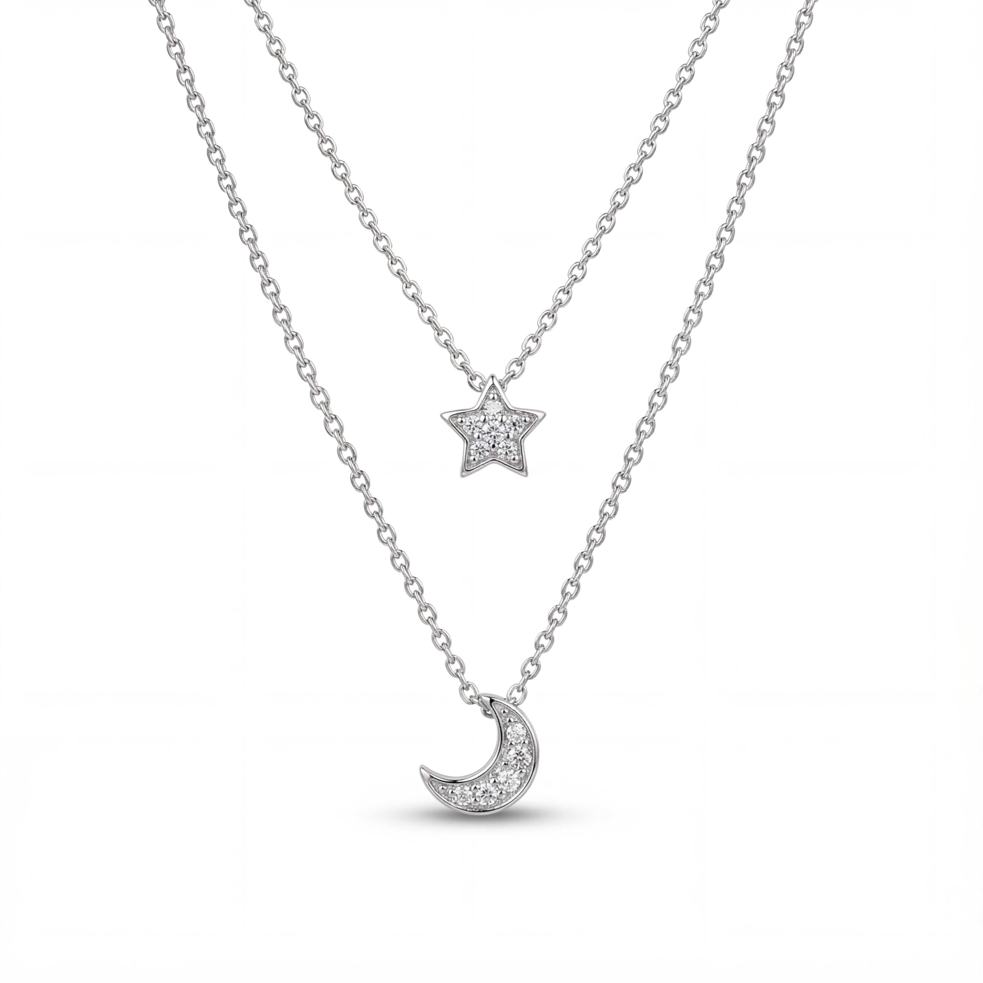 Korean Star & Crescent Moon Layered Pendant : YUFSNL232