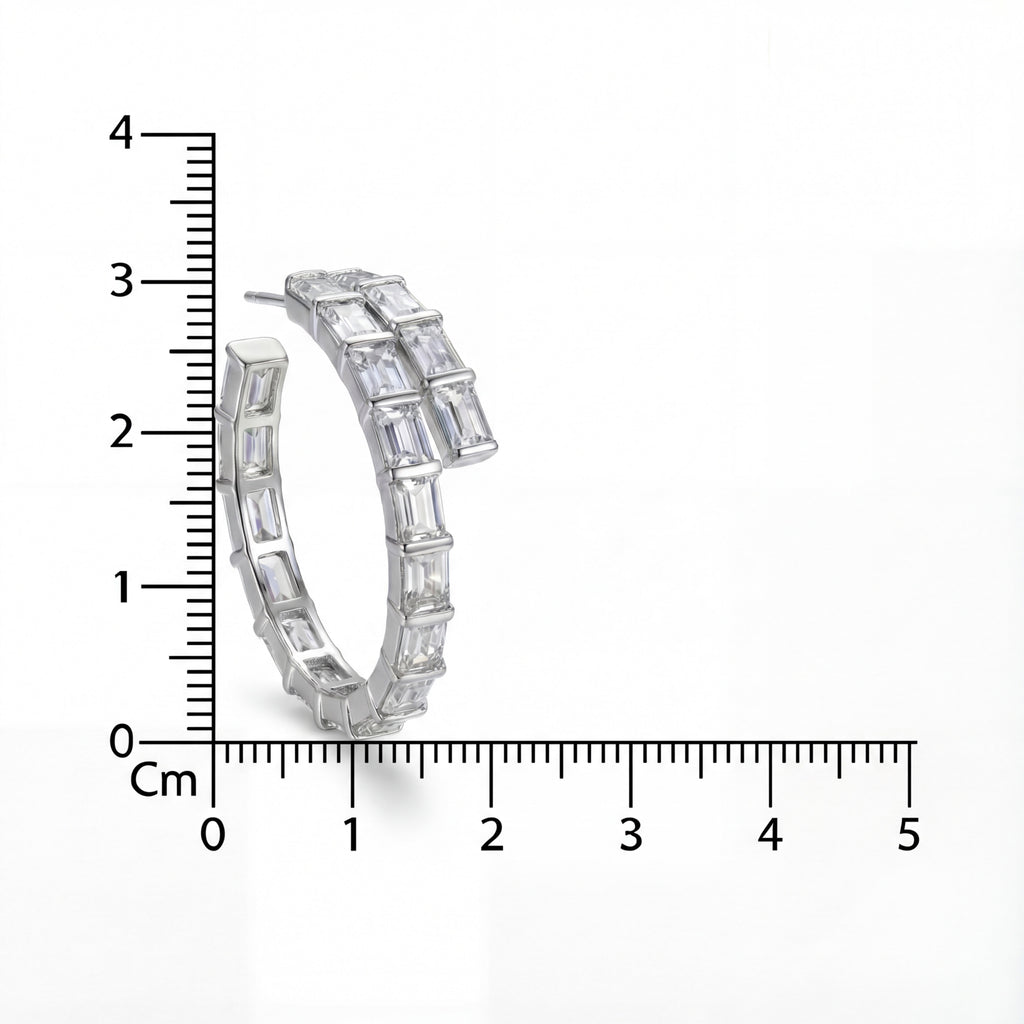Korean Baguette Crystal Hoop Earrings : YUFSER265