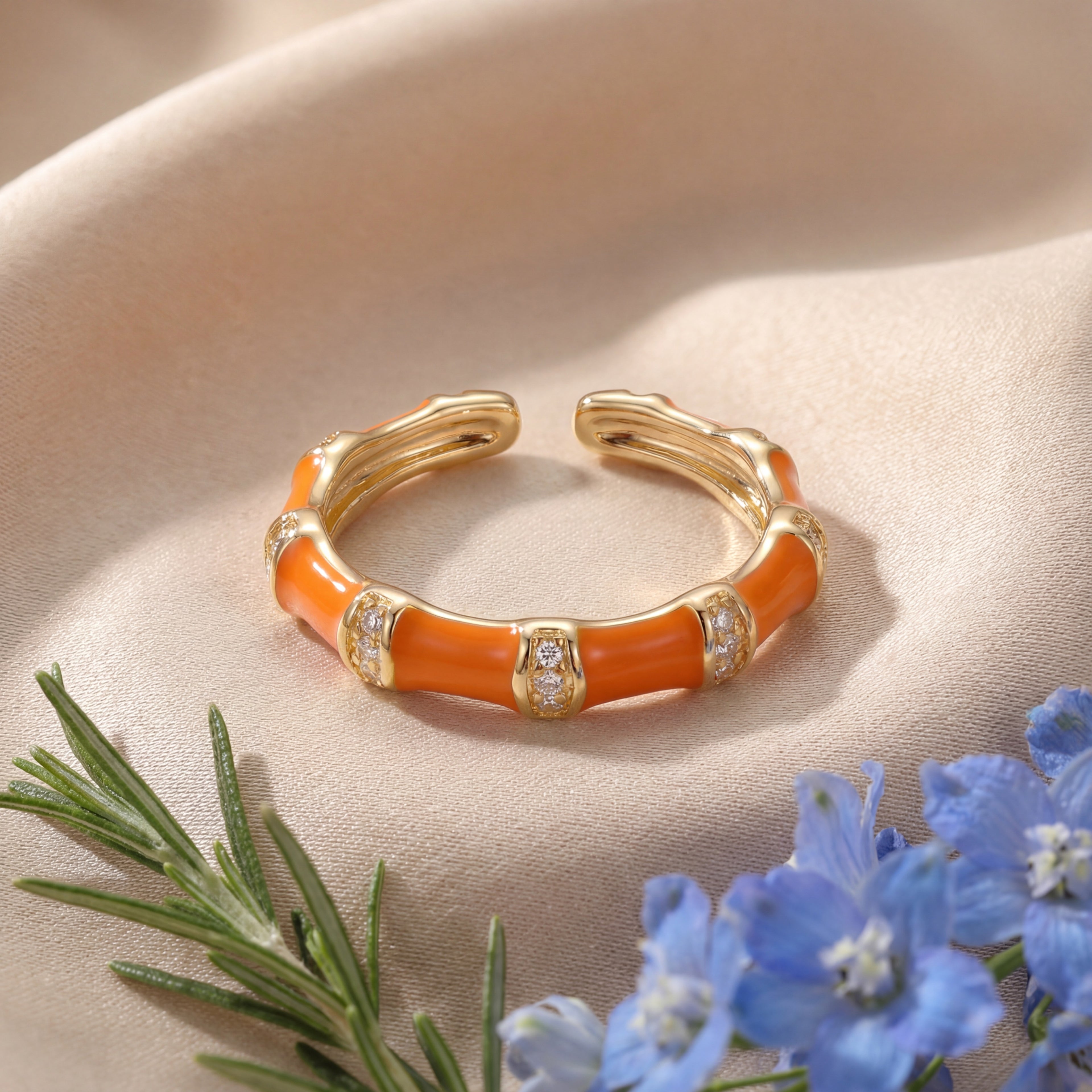 Korean Ivory Enamel & Gold Bamboo Wrap Ring : YUFSRG005-OG