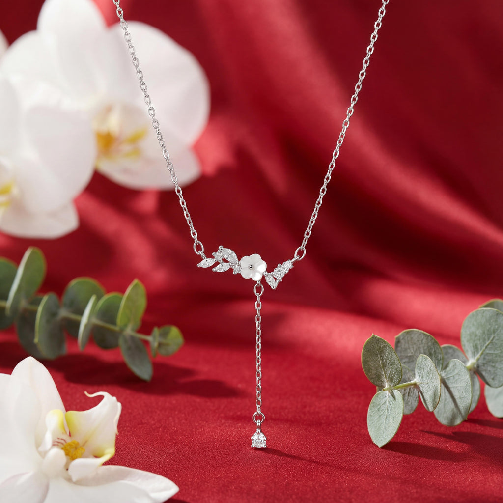 The Floral Drop Lariat, Blossom Cascade Necklace : YUFSNL003-SL