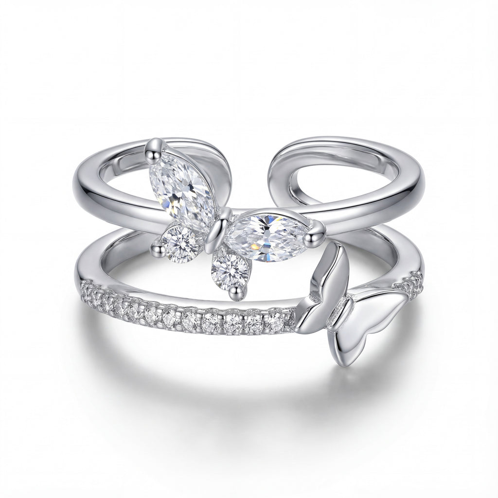 Korean Ethereal Butterfly Double-Band Ring : YUFSRG208