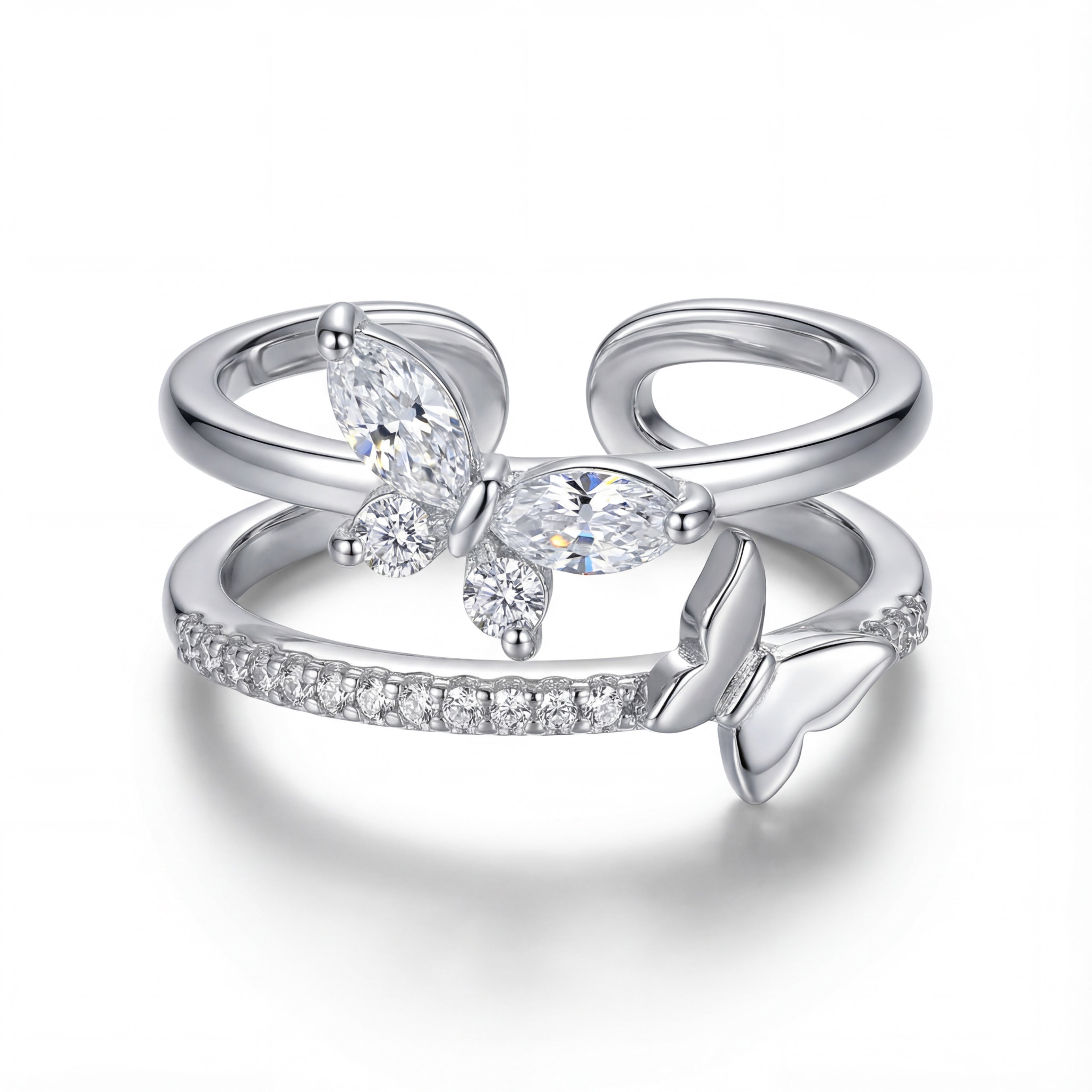 Korean Ethereal Butterfly Double-Band Ring : YUFSRG208