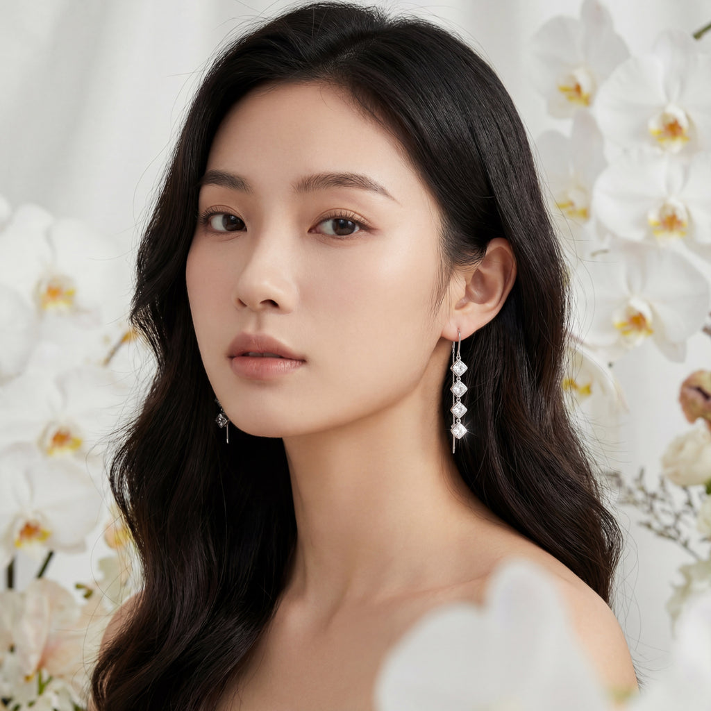 Korean Geometric Linear Drop Earrings : YUFSER247