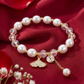 Korean Golden Ginkgo & Luminous Pearl Beaded Brace : YUFSBR215