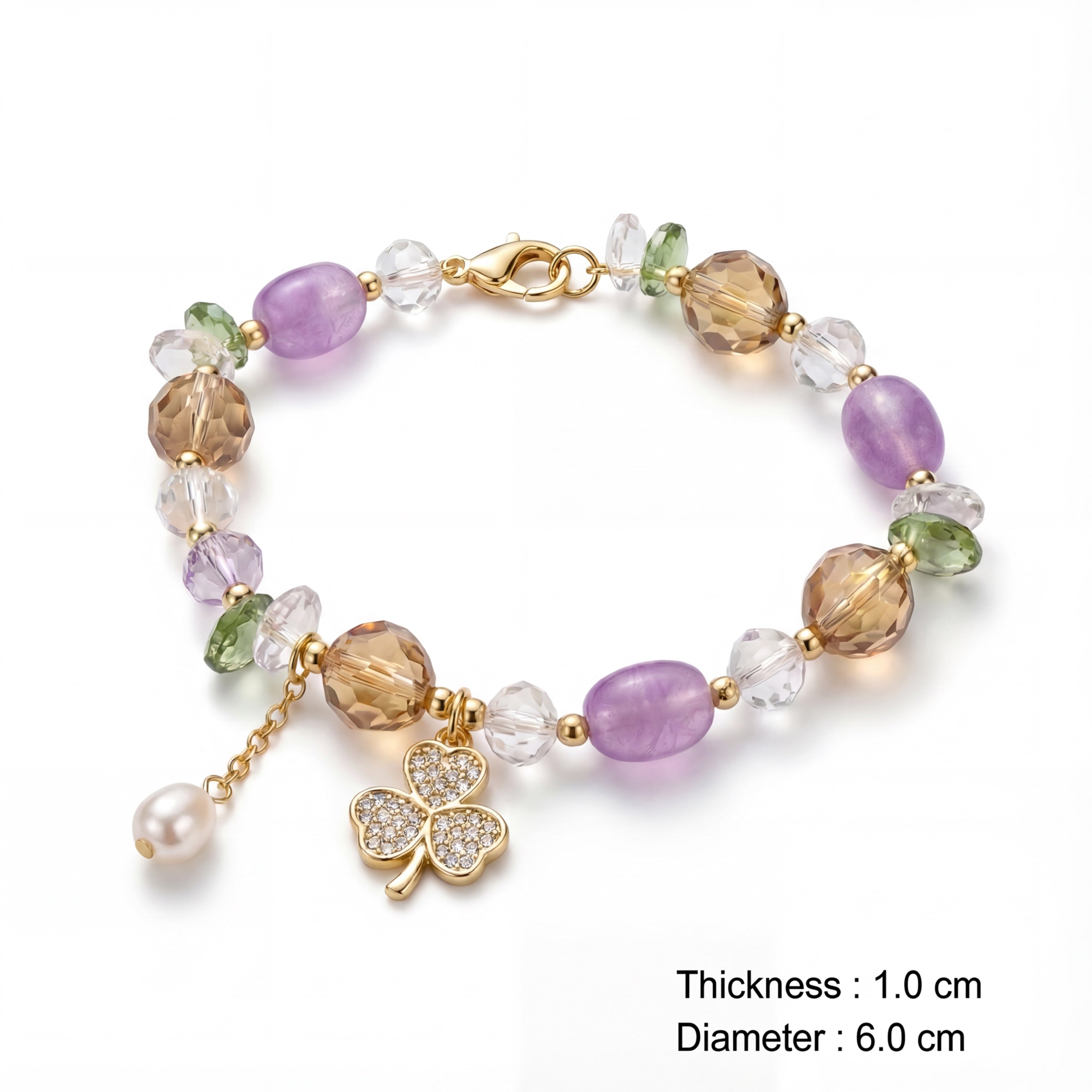 Korean Garden Of Luck Multi-Gemstone & Clover Bracel : YUFSBR214