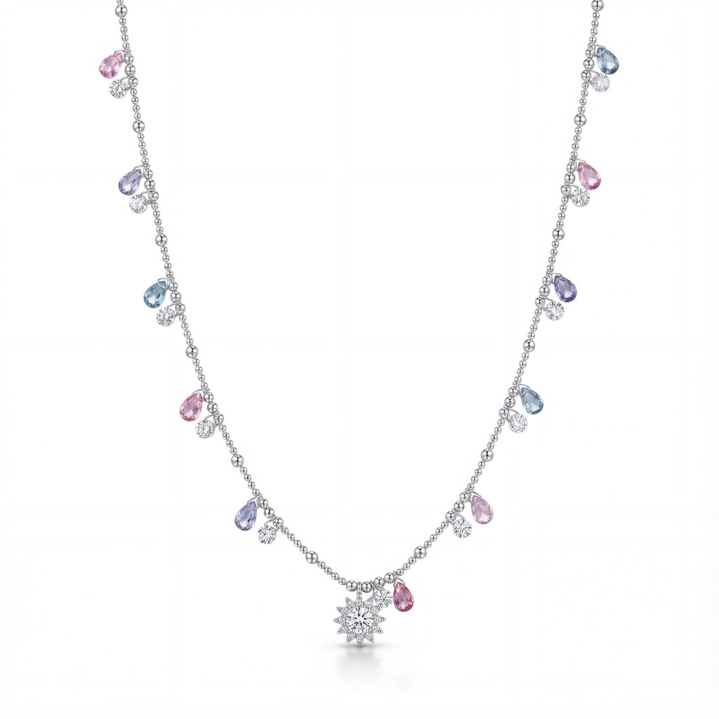 Korean Pastel Teardrop & Starburst Station Necklace : YUFSNL251