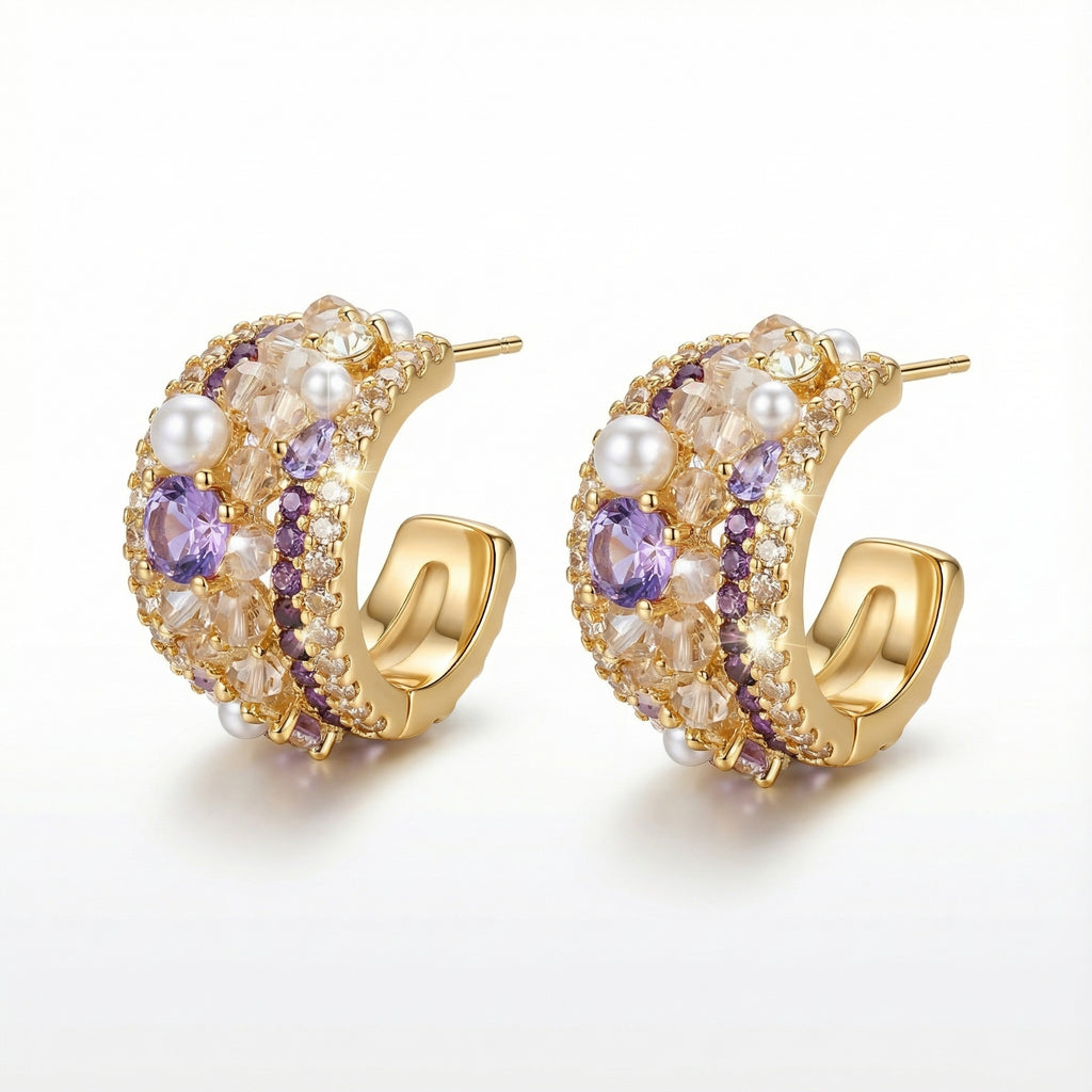 Korean Amethyst Mosaic Half-Hoops : YUFSER223