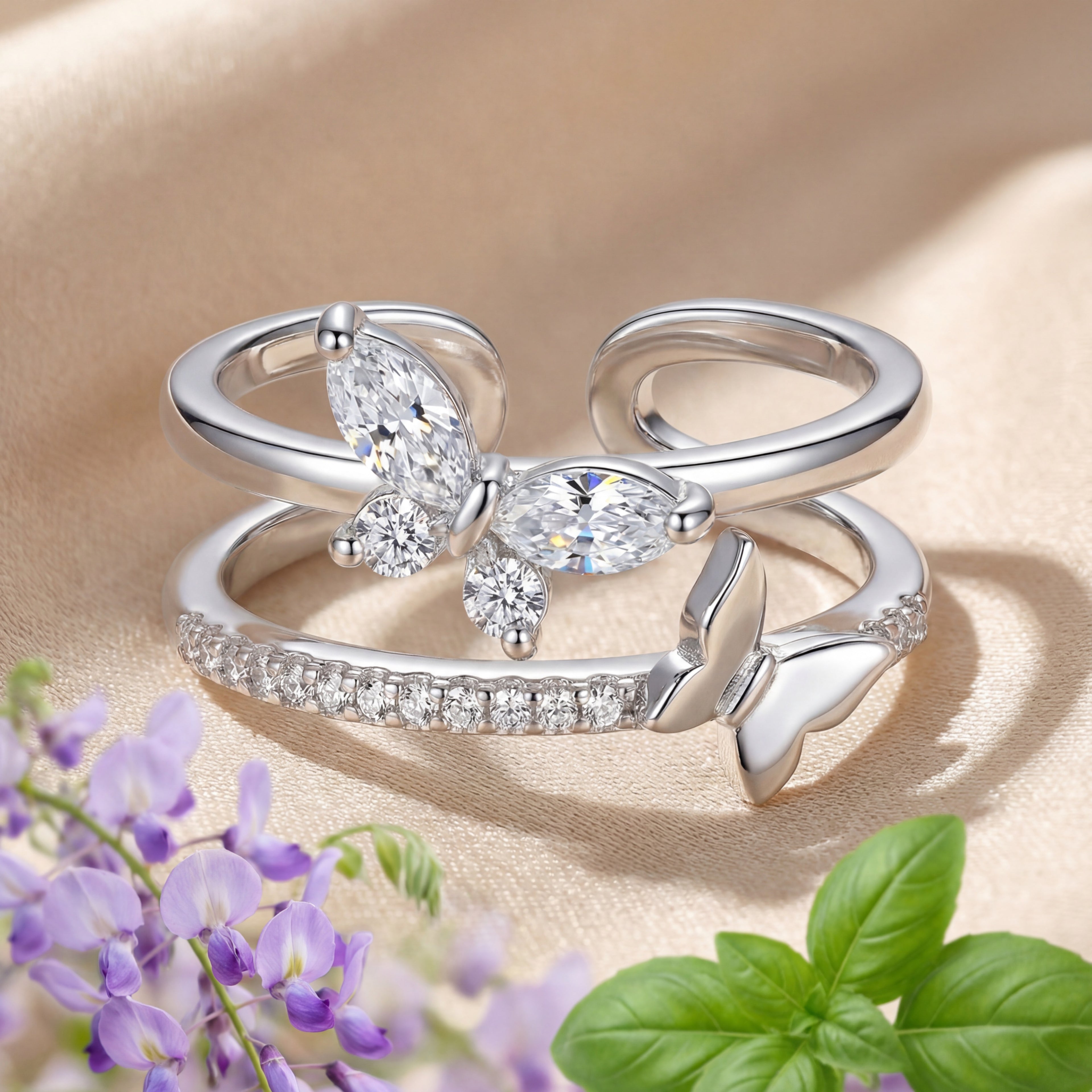 Korean Ethereal Butterfly Double-Band Ring : YUFSRG208