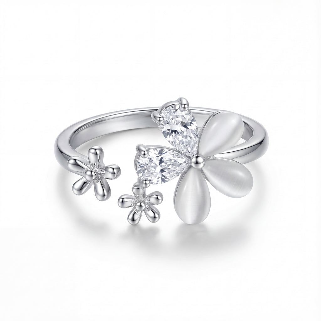 Korean Blossom & Bud Adjustable Open Ring : YUFSRG001-SL
