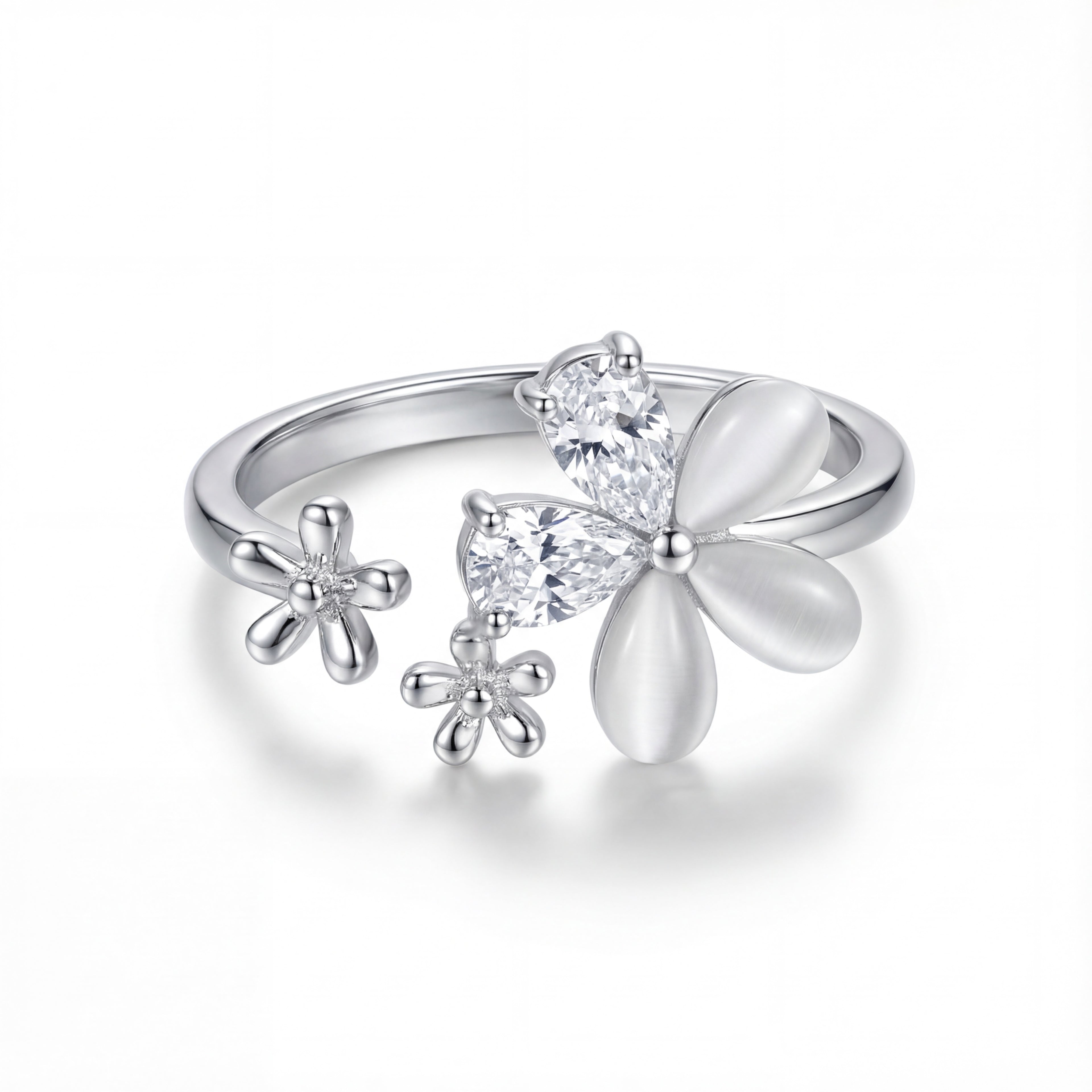 Korean Blossom & Bud Adjustable Open Ring : YUFSRG001-SL