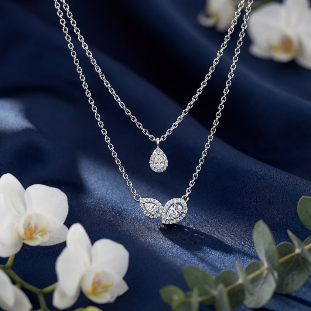 Korean Layered Teardrop & Marquise Petal Necklace : YUFSNL231