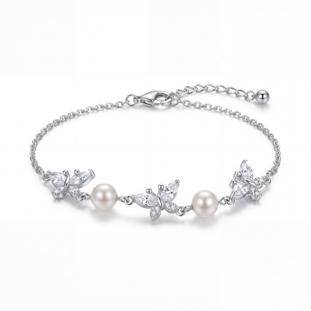 Korean Marquise Butterfly & Cultured Pearl Charm Bracelet : YUFSBR209