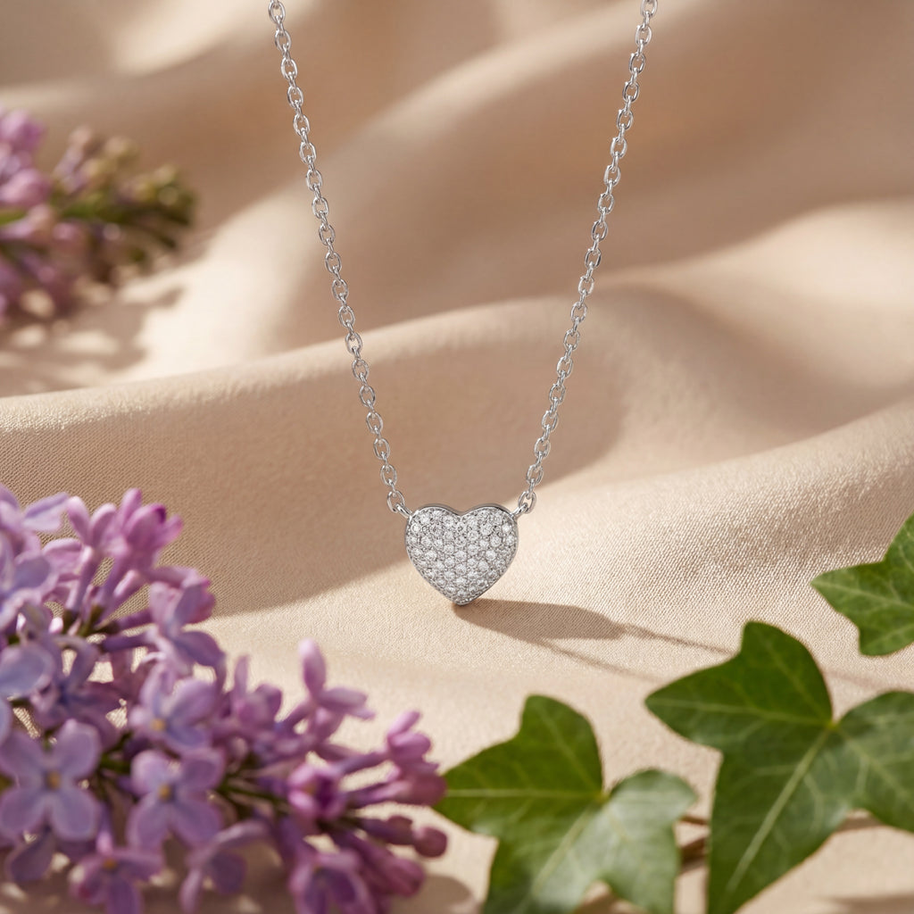 Korean Heart Studded Necklace : YUFSNL203