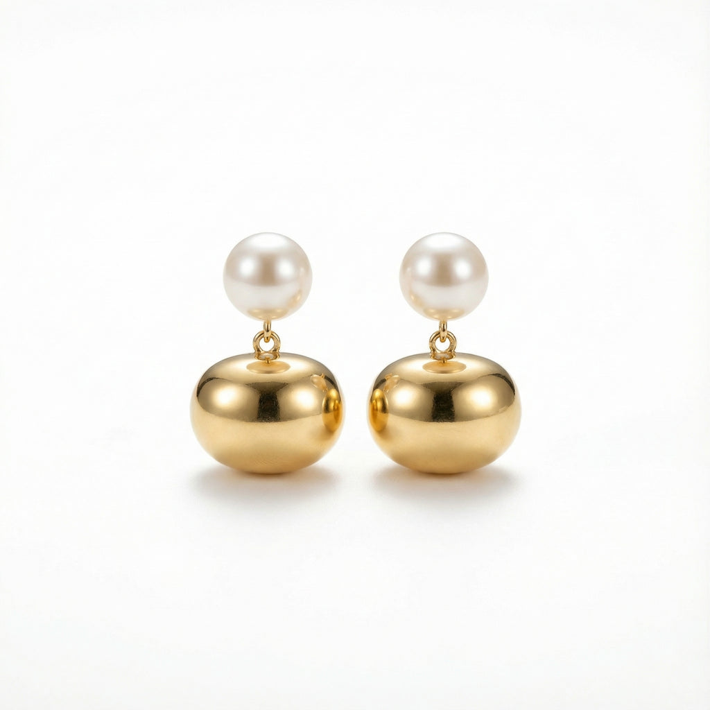 Korean Pearl Studs With Dome Drop : YUFSER220