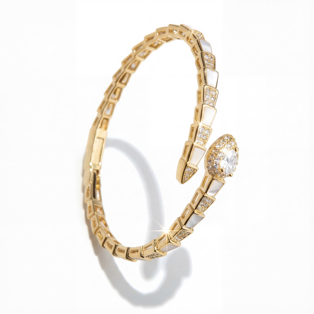Korean Serpent’S Radiance Pavé & Mother-Of-Pearl Bangle : YUFSBR206