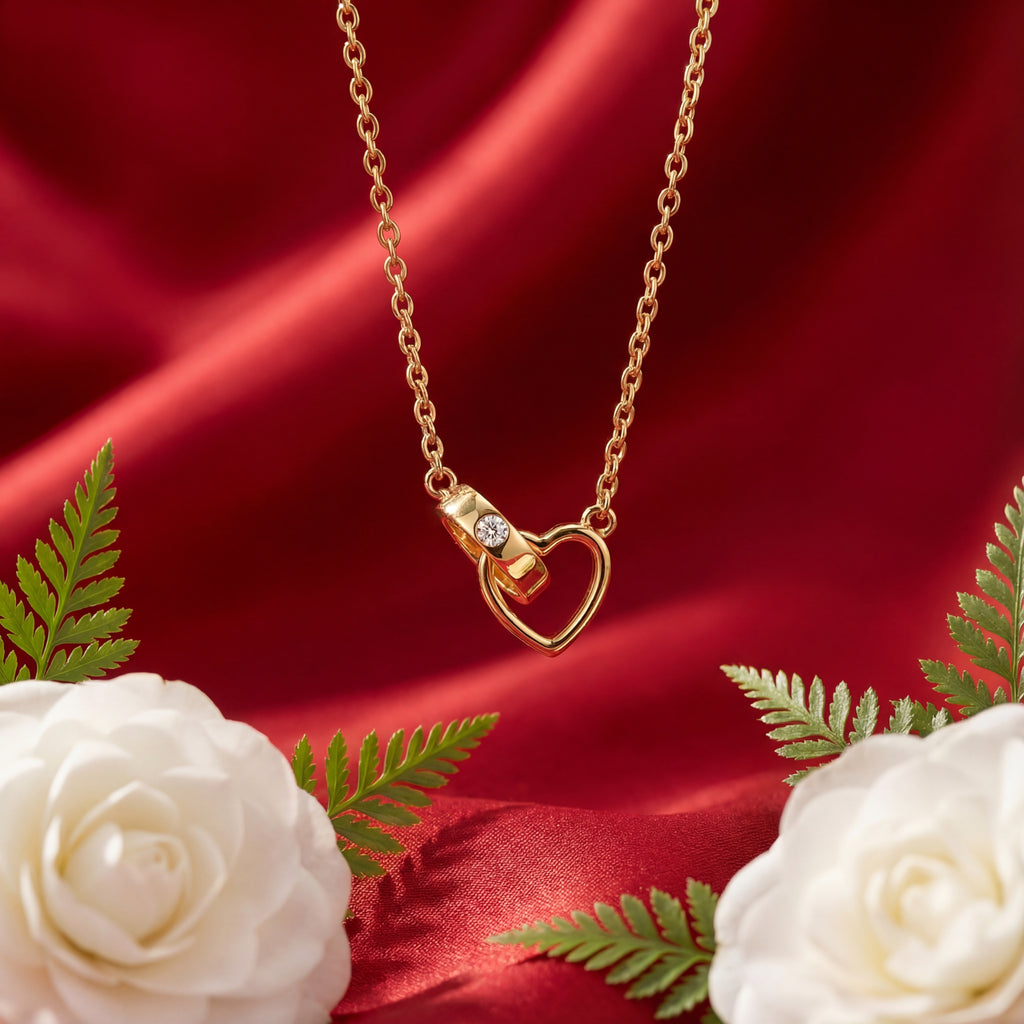 Korean Eternal Bond Interlocking Heart & Ring Necklace : YUFSNL228