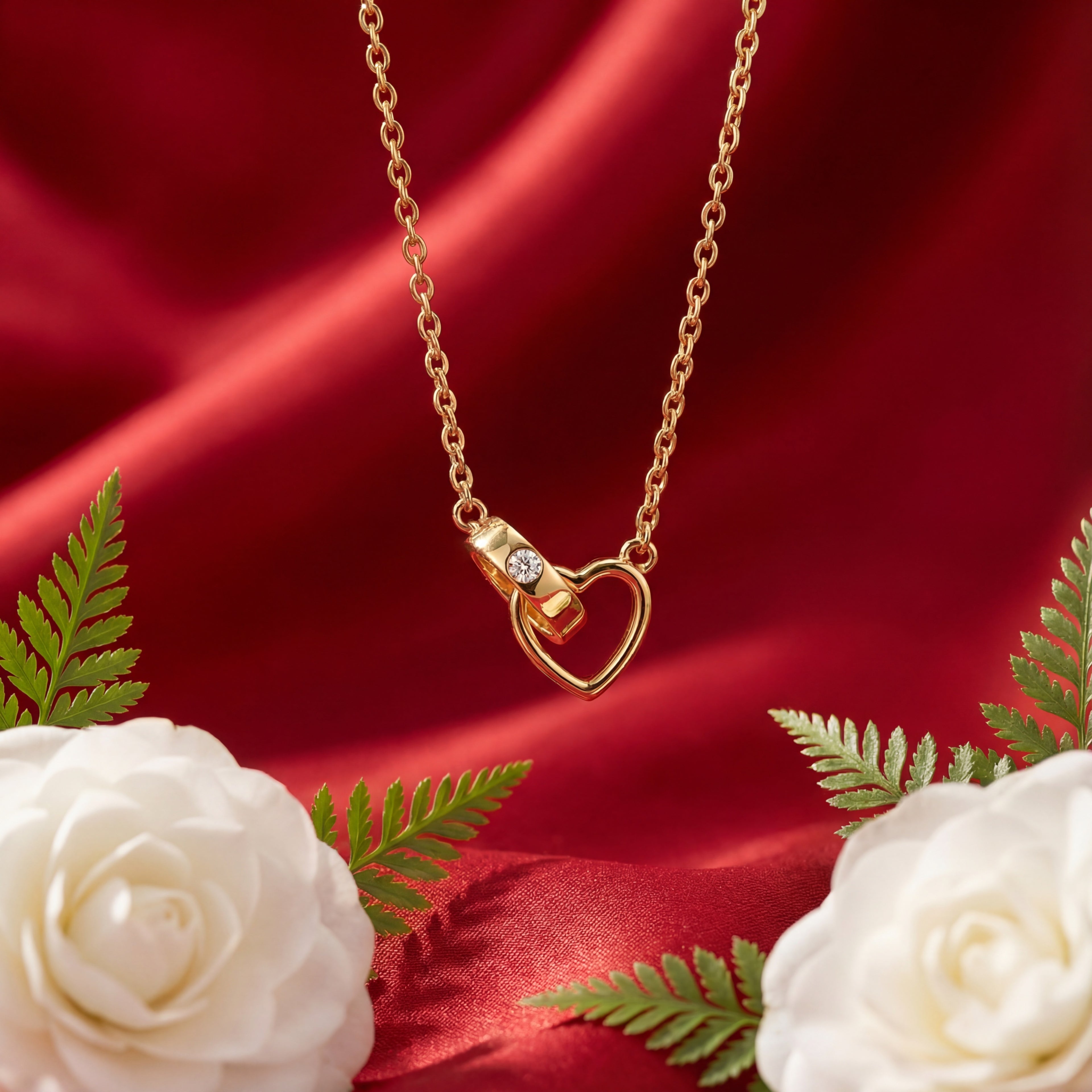 Korean Eternal Bond Interlocking Heart & Ring Necklace : YUFSNL228