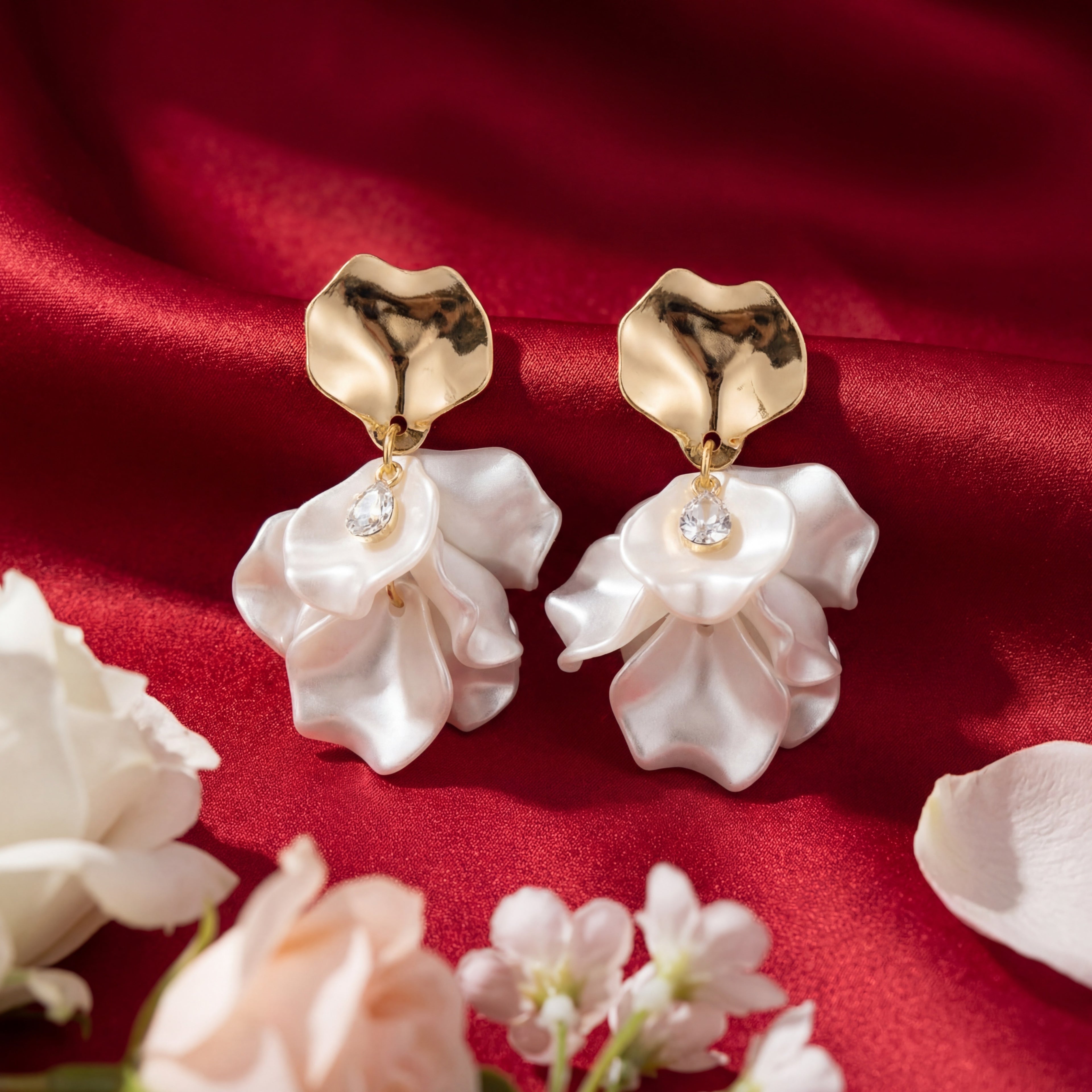 Korean Ethereal Cascading Petal Drop Earrings : YUFSER244