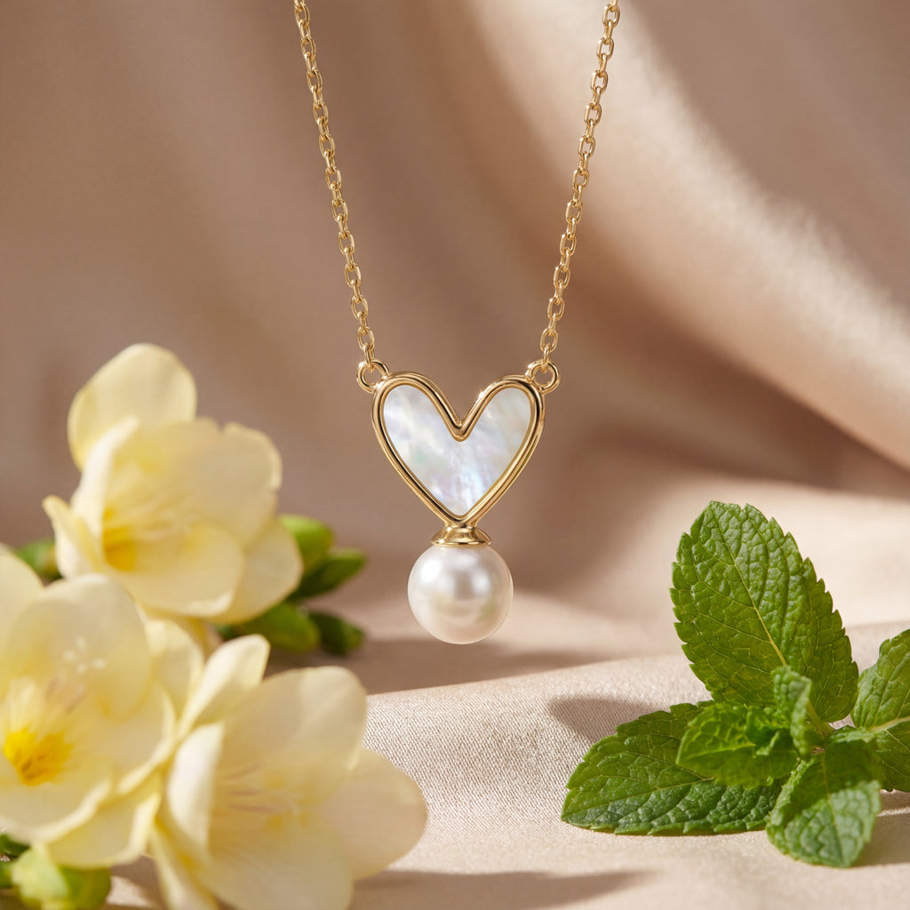 Korean Sweetheart Mother-Of-Pearl & Droplet Pearl Necklace : YUFSNL226