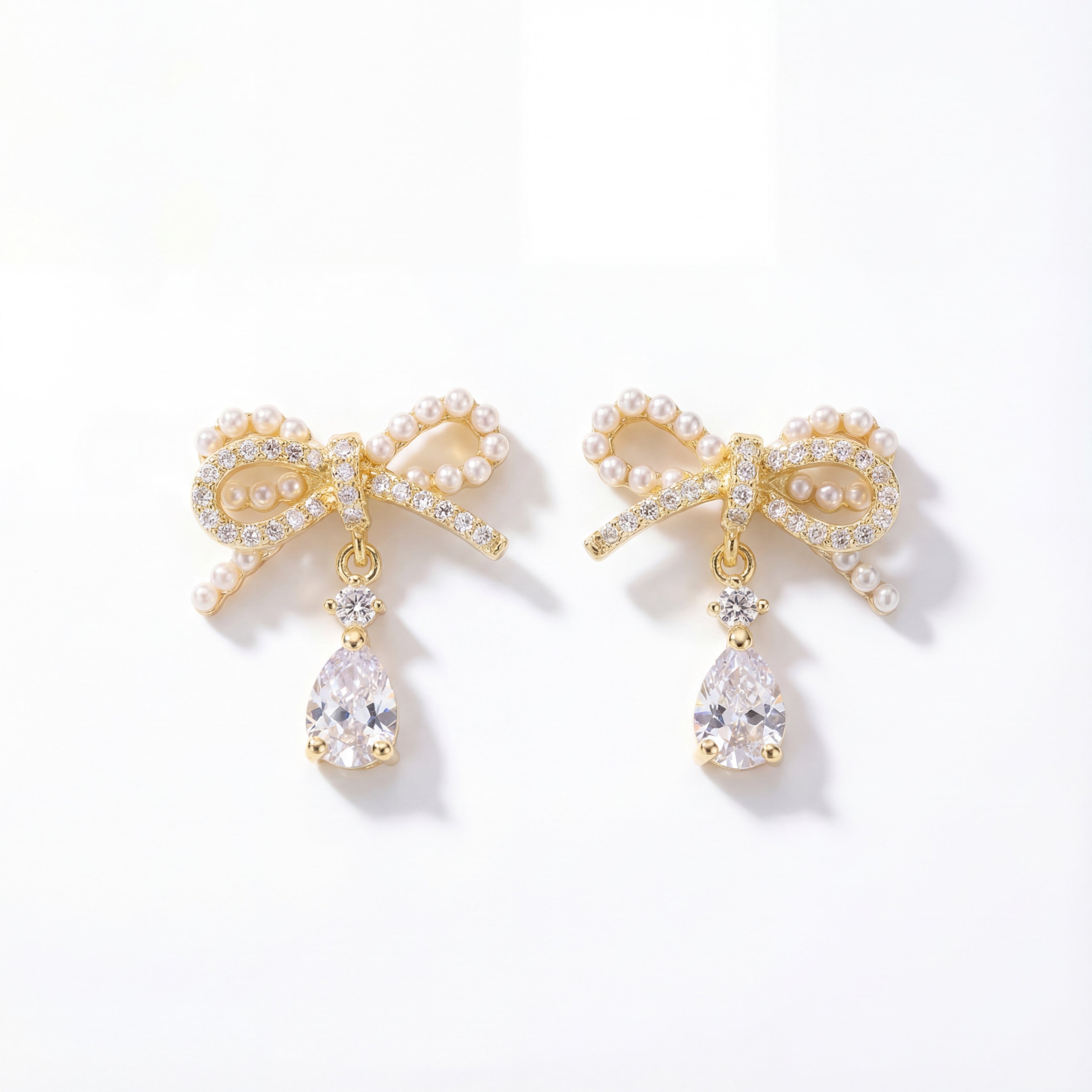 Korean Bow Earrings With Teardrop  Charms : YUFSER241