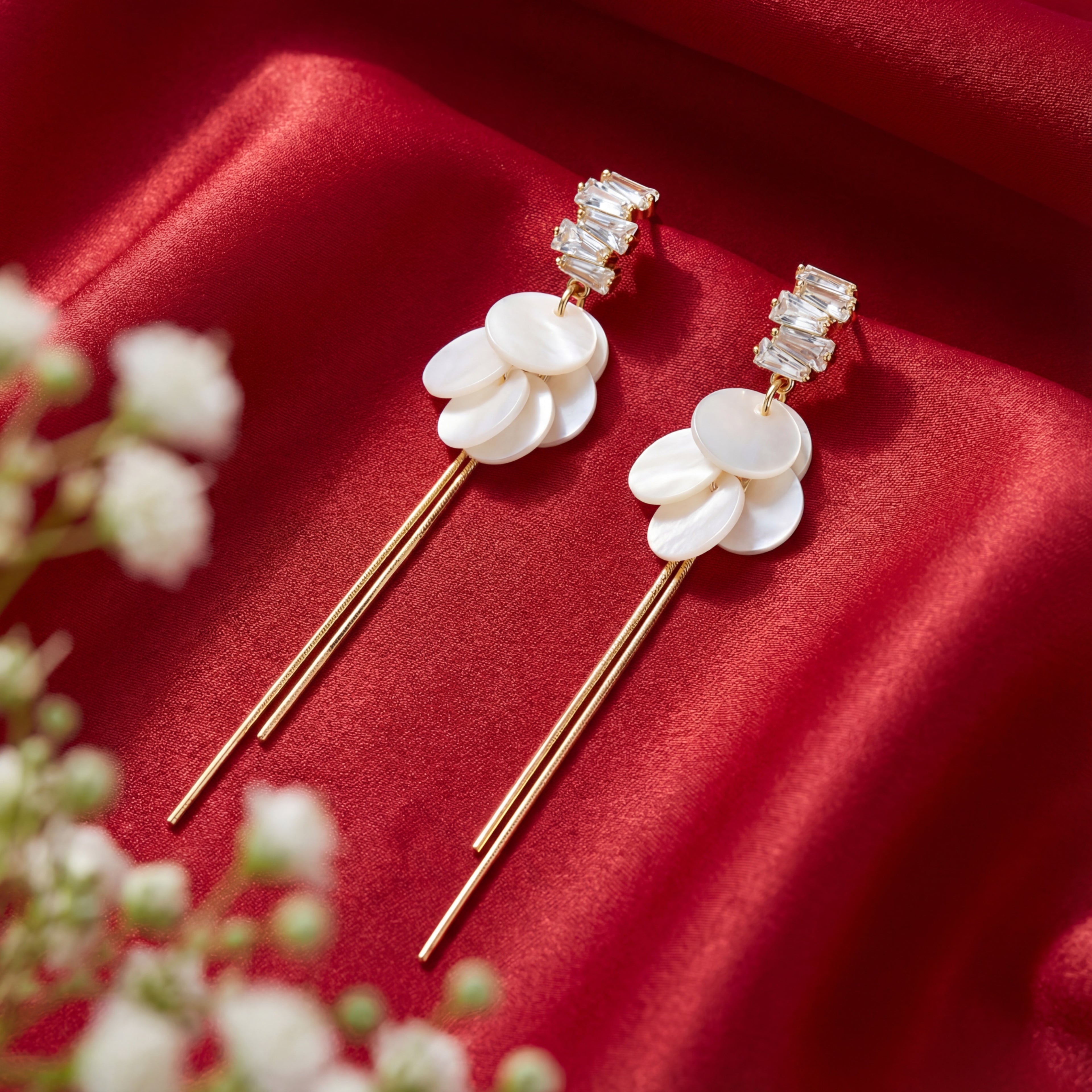 Korean Moonlight Shimmer Tiered Drop Earrings : YUFSER246