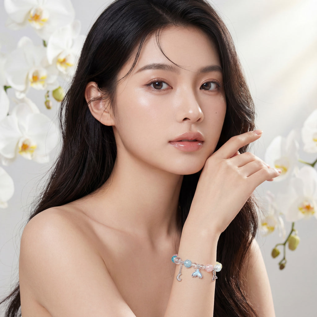 Korean Iridescent Mermaid Tale Multi-Color Crackle Bead Bracelet : YUFSBR220