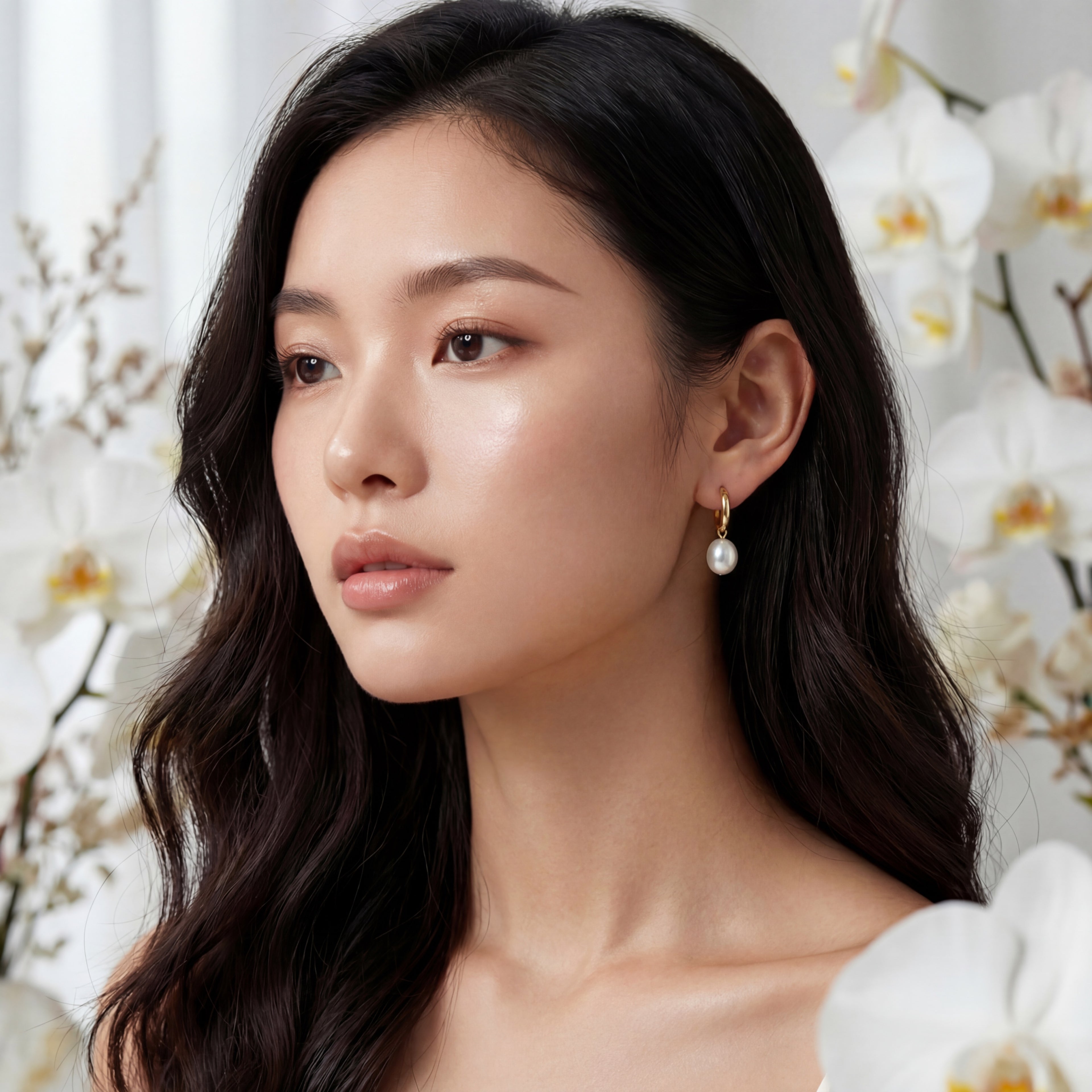 Korean Baroque Pearl Huggie Hoops : YUFSER266
