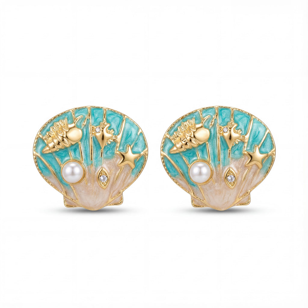 Korean Mermaidcore  Enamel Shell Studs : YUFSER271