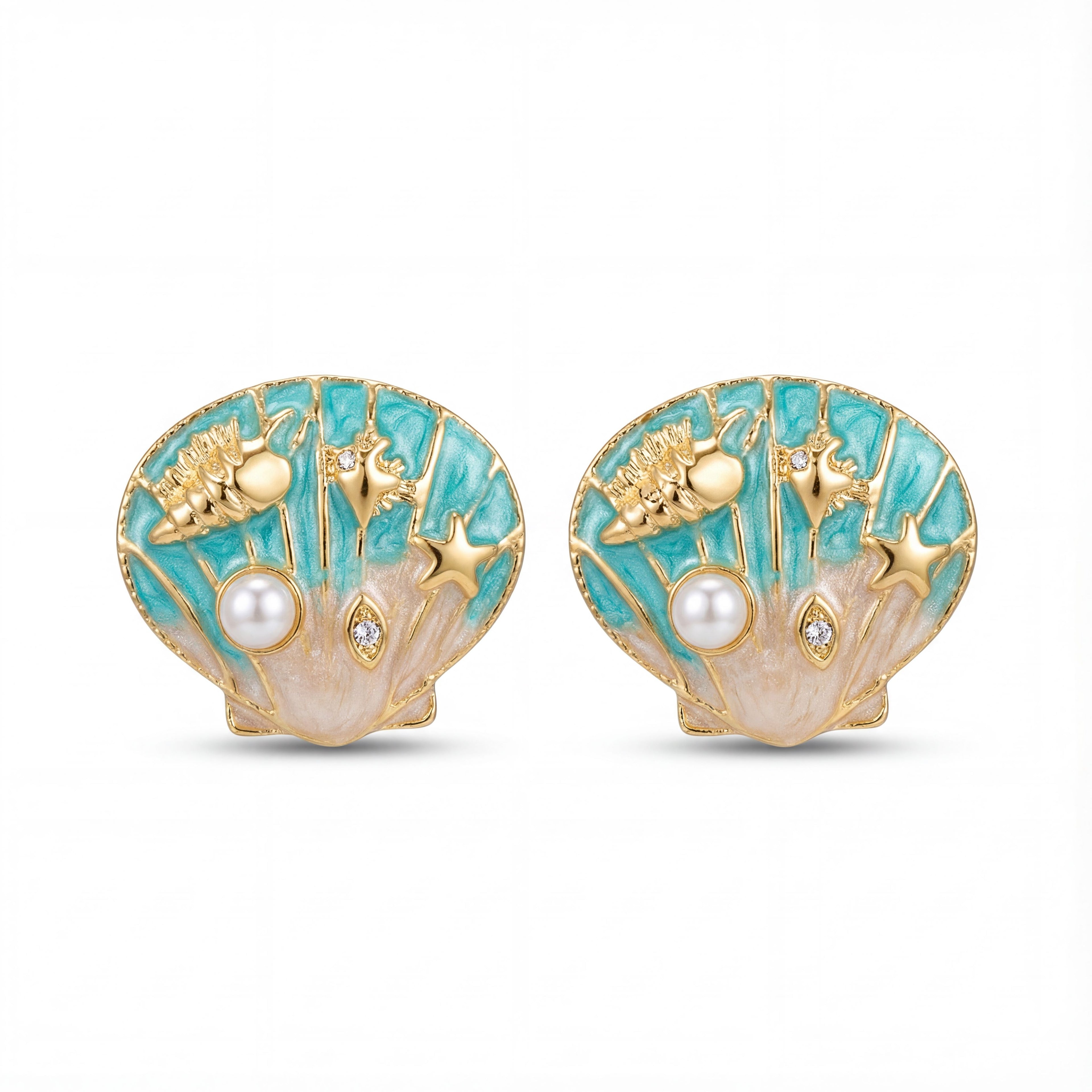 Korean Mermaidcore  Enamel Shell Studs : YUFSER271