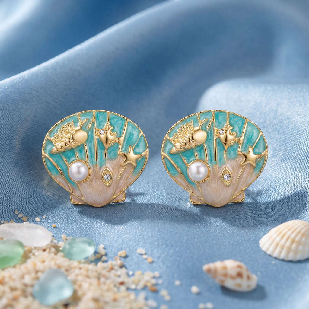 Korean Mermaidcore  Enamel Shell Studs : YUFSER271