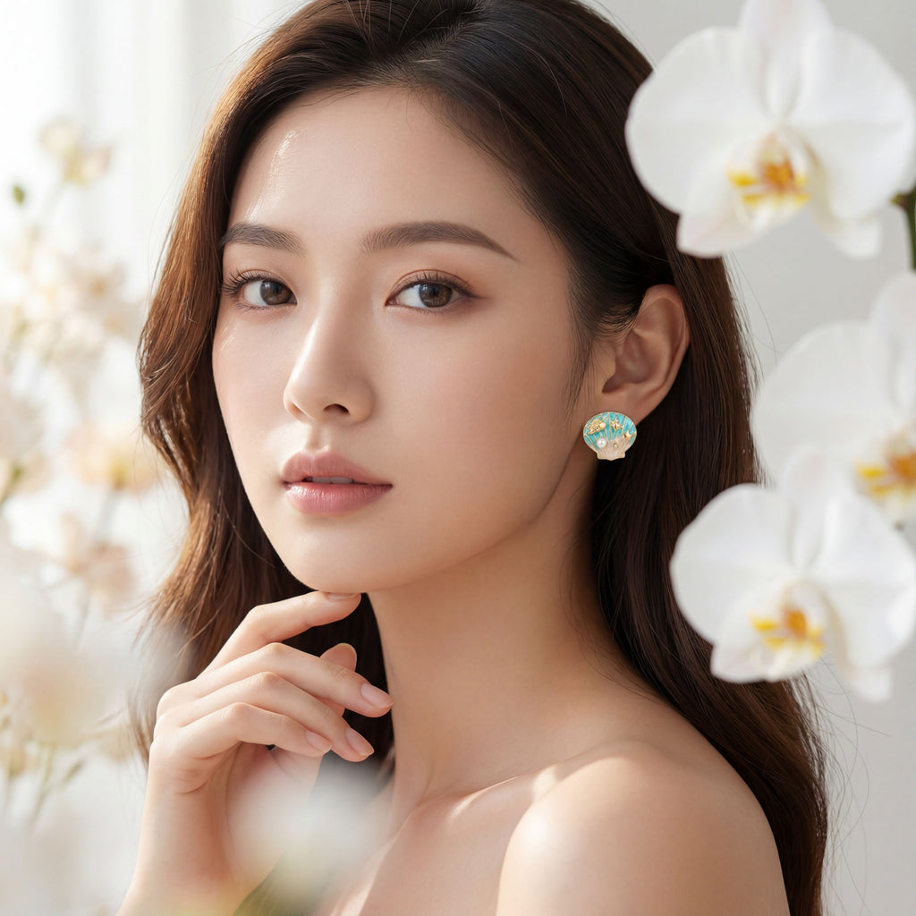 Korean Mermaidcore  Enamel Shell Studs : YUFSER271