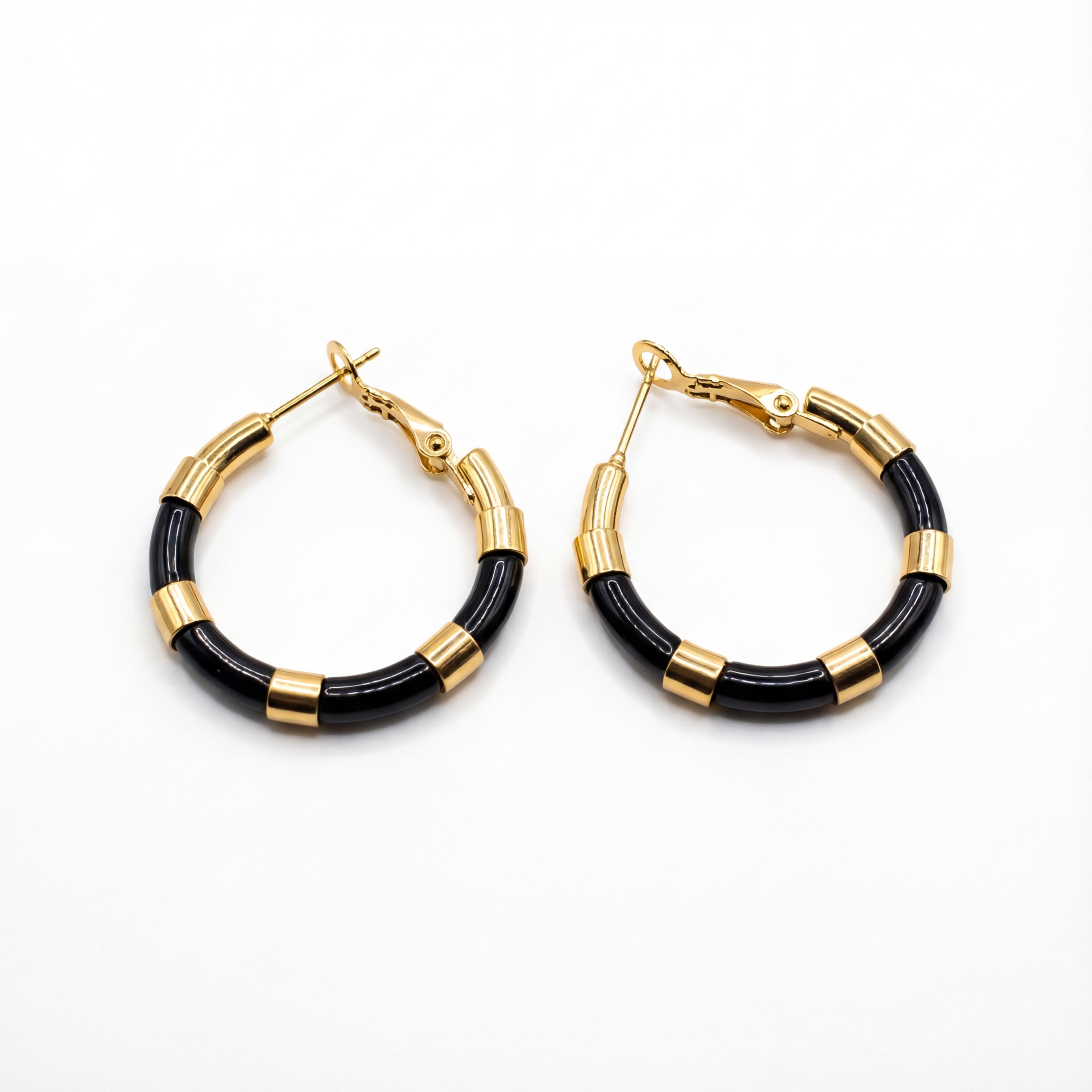 Korean Onyx & Gold Segmented Hoops : YUFSER272