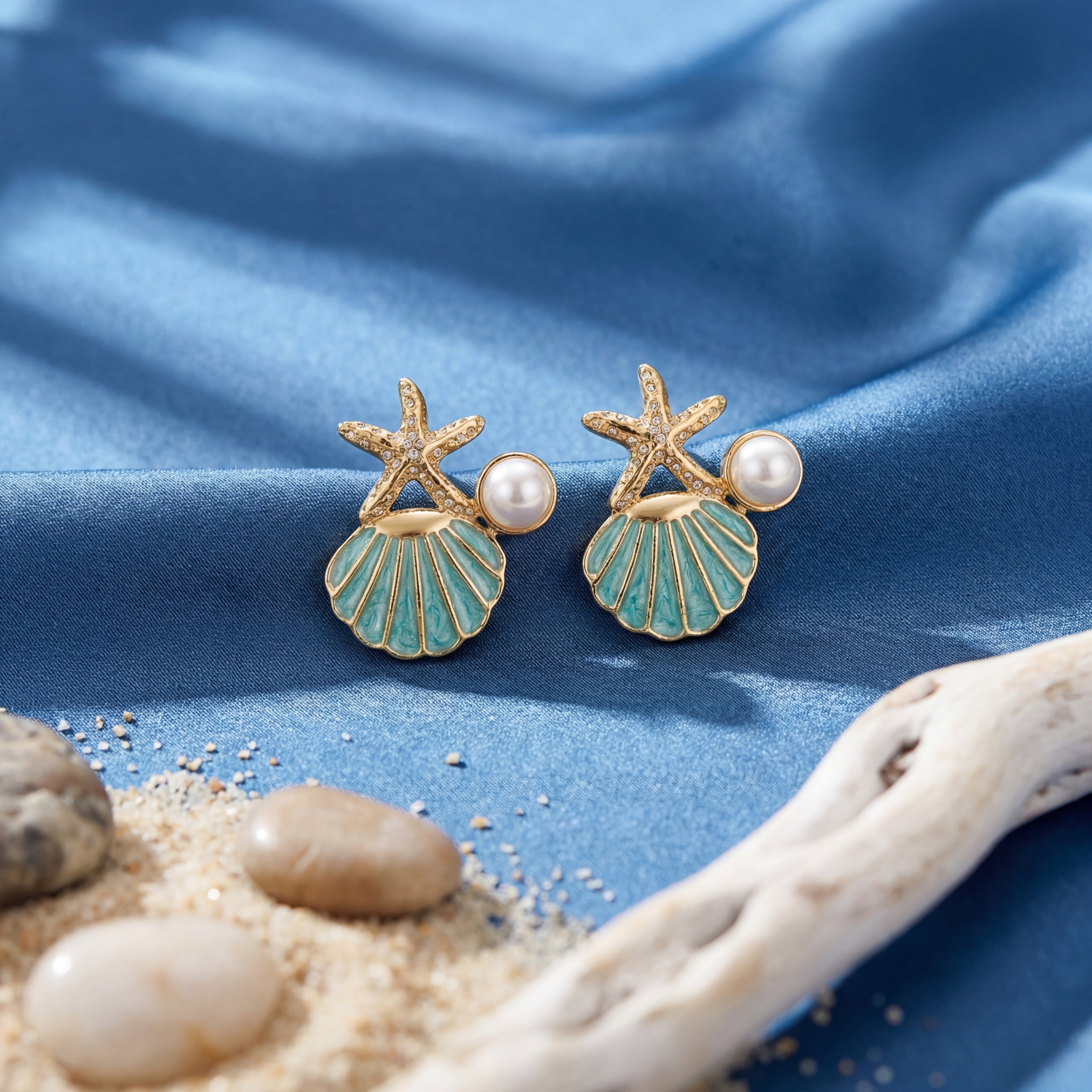 Korean Ocean Trio Starfish & Scallop Earrings : YUFSER274