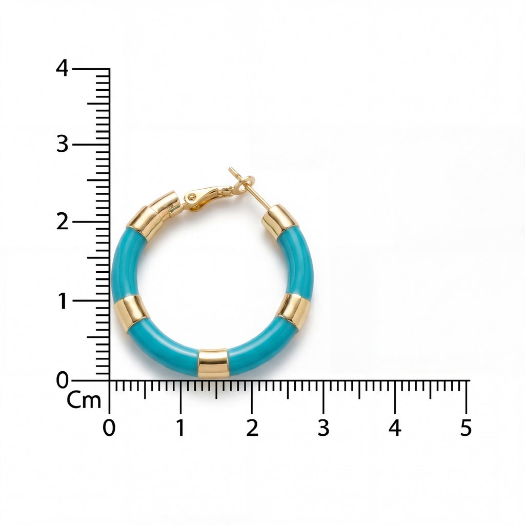 Korean Turquoise & Gold Segmented Hoops : YUFSER275