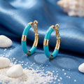 Korean Turquoise & Gold Segmented Hoops : YUFSER275