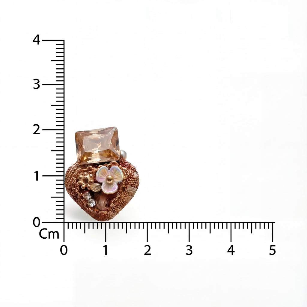 Korean Champagne Crystal & Tweed Heart Studs : YUFSER277