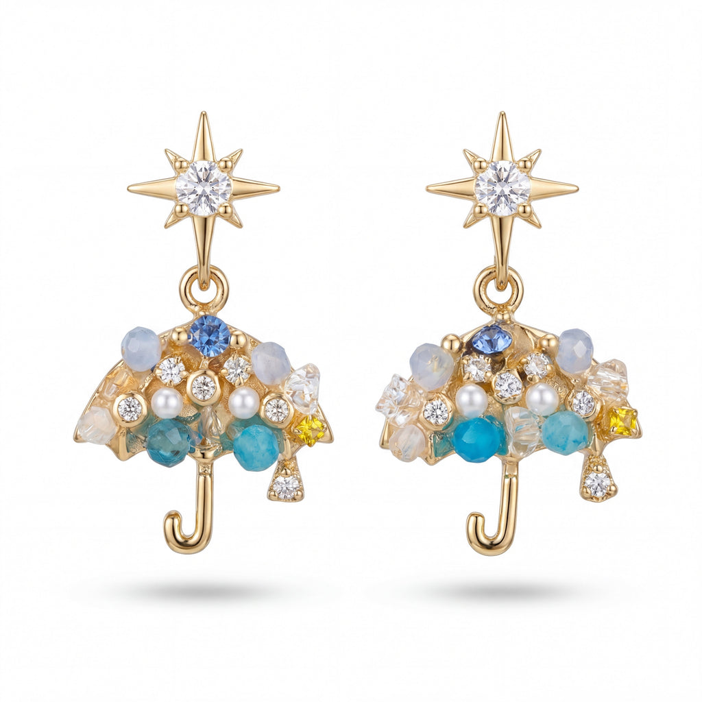 Korean Crystal Umbrella & Star Drop Earrings : YUFSER280