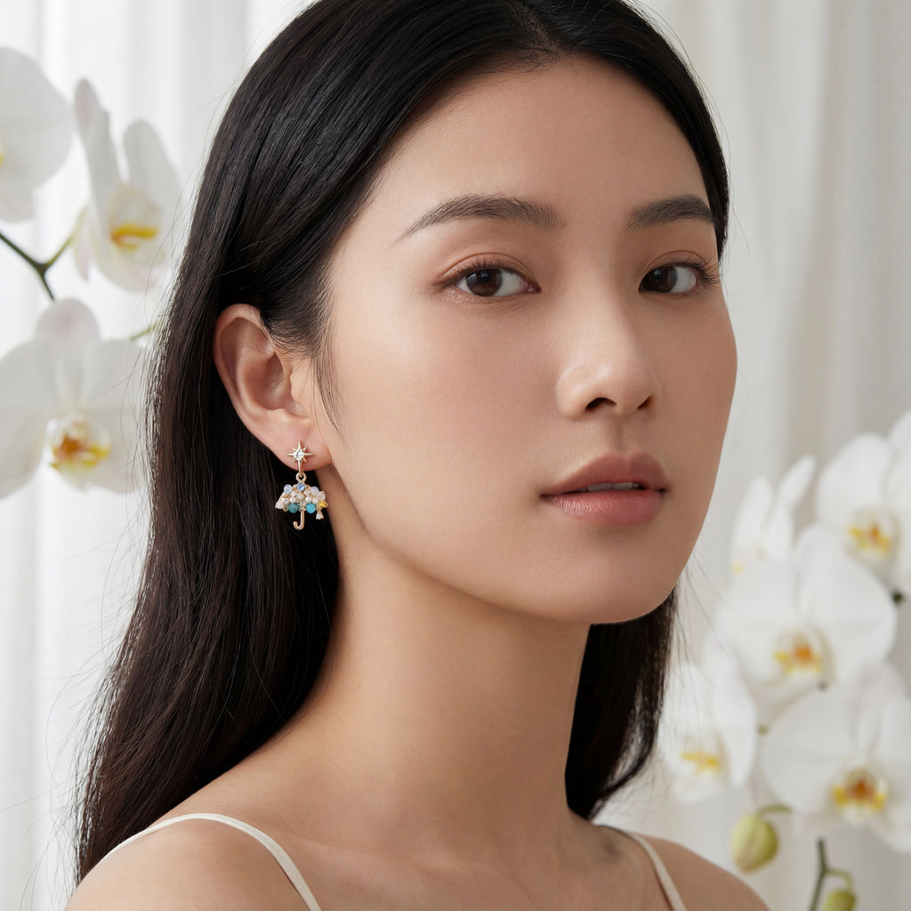 Korean Crystal Umbrella & Star Drop Earrings : YUFSER280