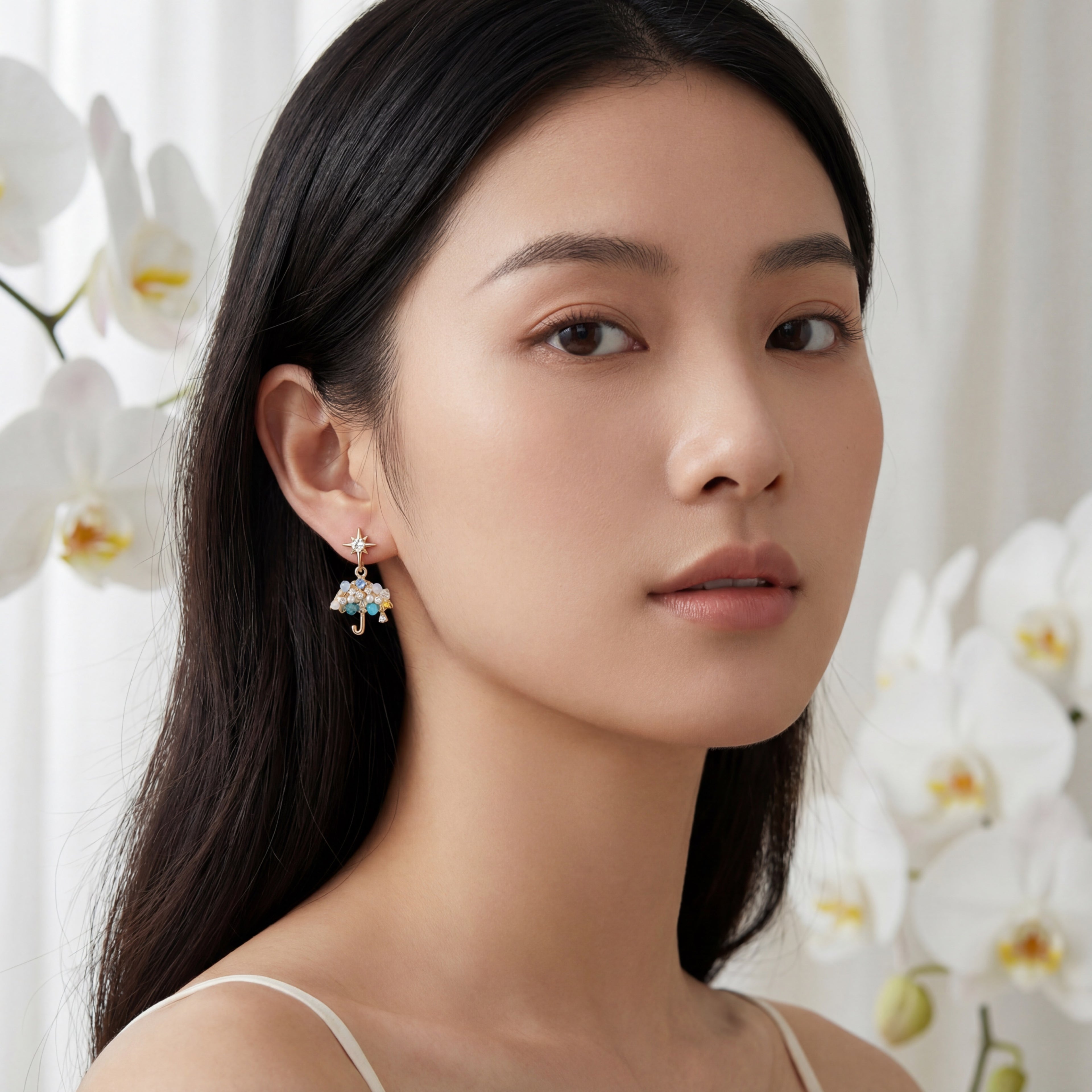 Korean Crystal Umbrella & Star Drop Earrings : YUFSER280