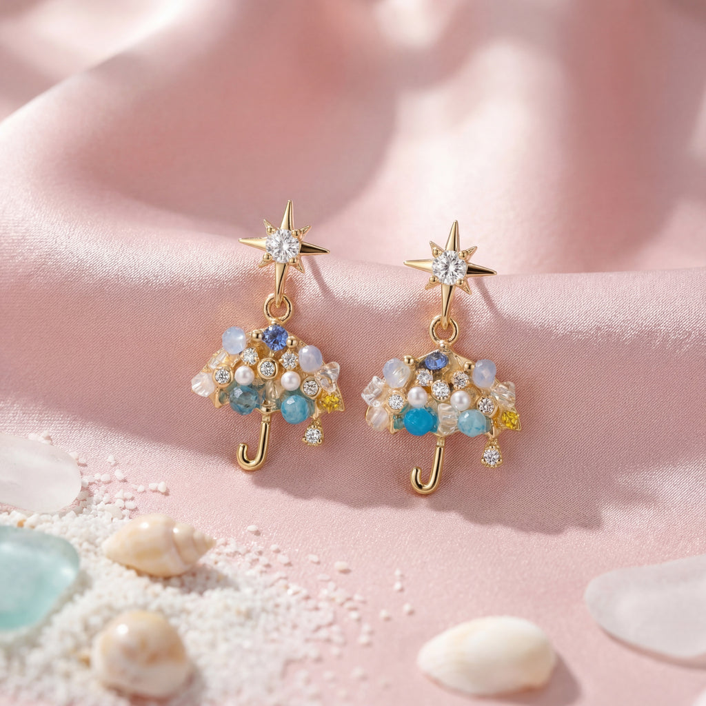 Korean Crystal Umbrella & Star Drop Earrings : YUFSER280