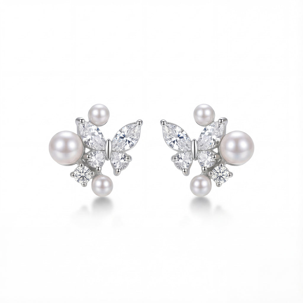 Korean Pearl & Pavé Crystal Butterfly Studs : YUFSER281