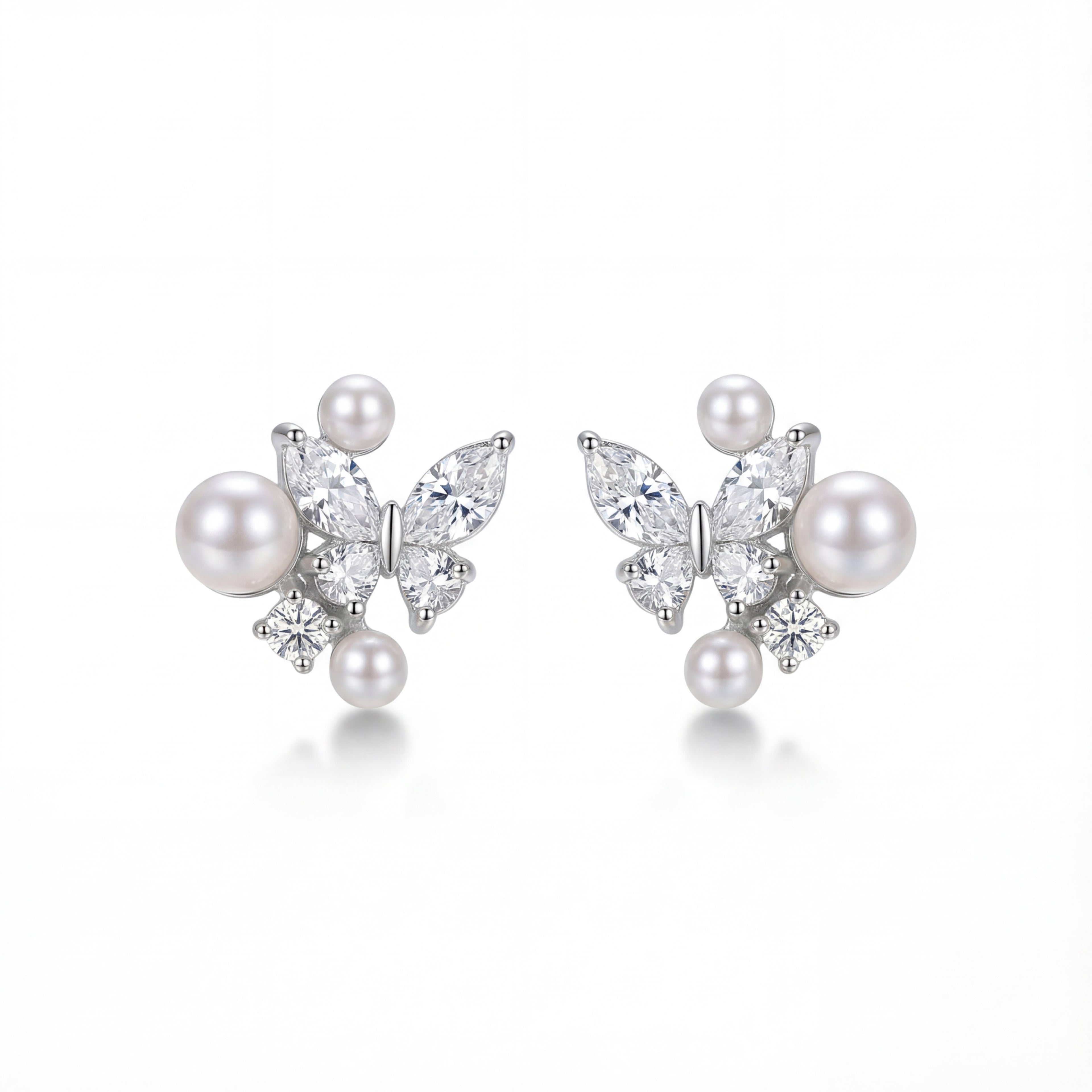 Korean Pearl & Pavé Crystal Butterfly Studs : YUFSER281
