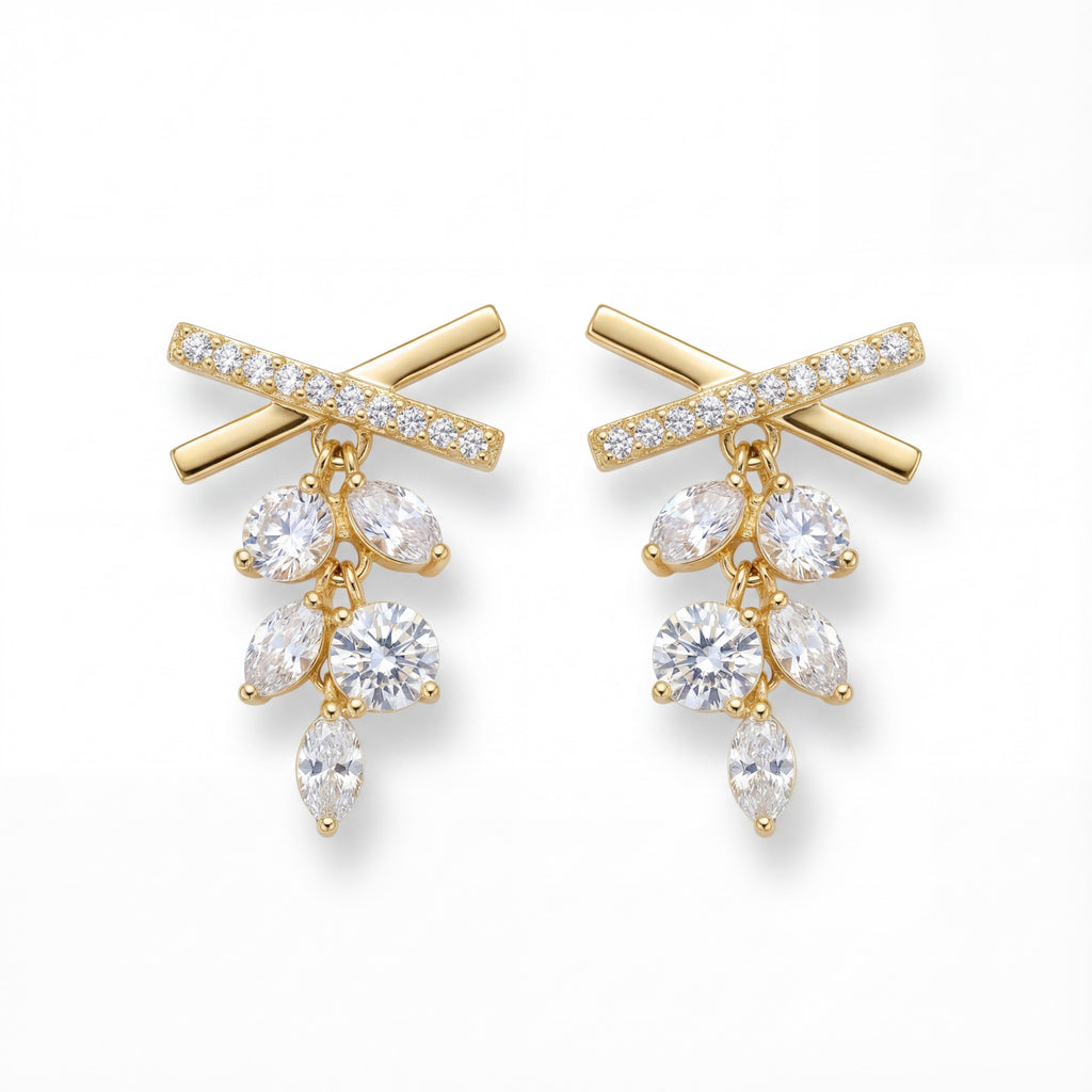 Korean Crystal Cascade Criss-Cross Studs : YUFSER282