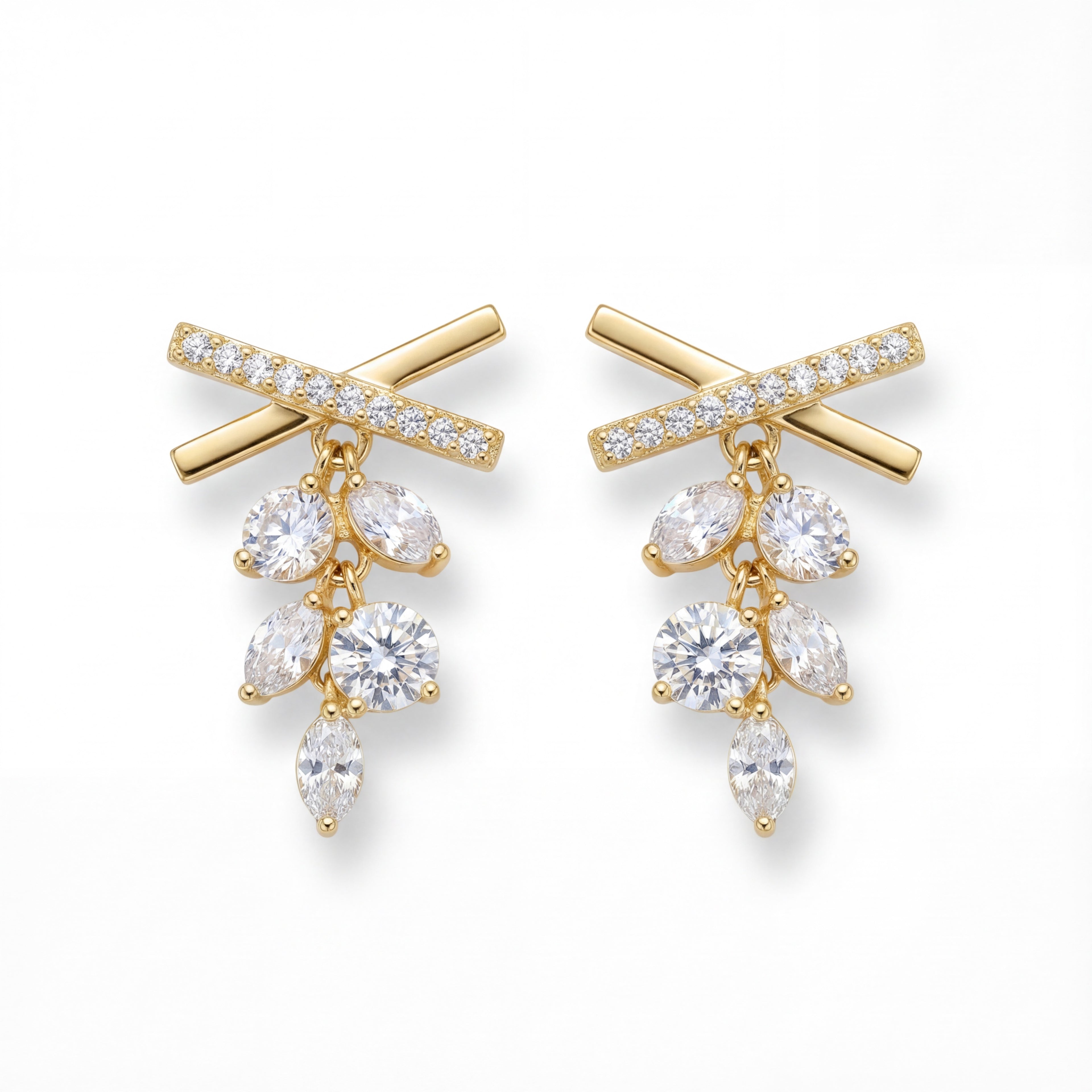 Korean Crystal Cascade Criss-Cross Studs : YUFSER282