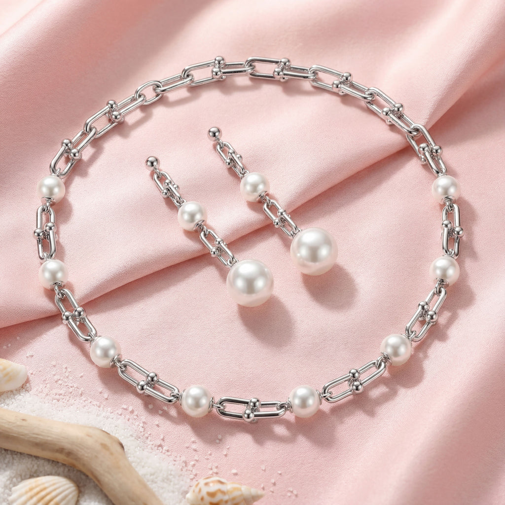 Korean  Hardware Pearl Necklace Set : YUFSNS001