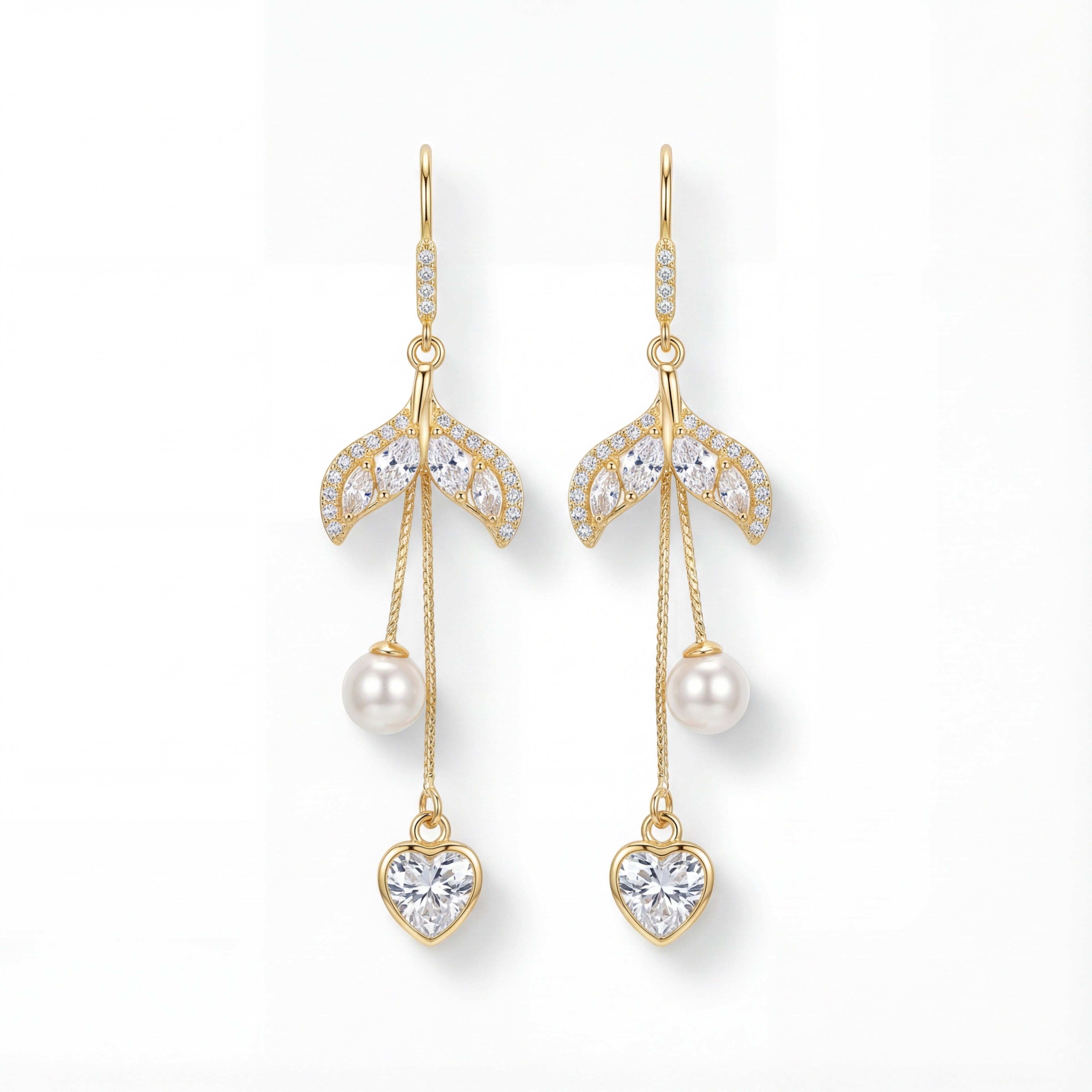 Korean Sparkling Flora & Heart Statement Dangles : YUFSER284